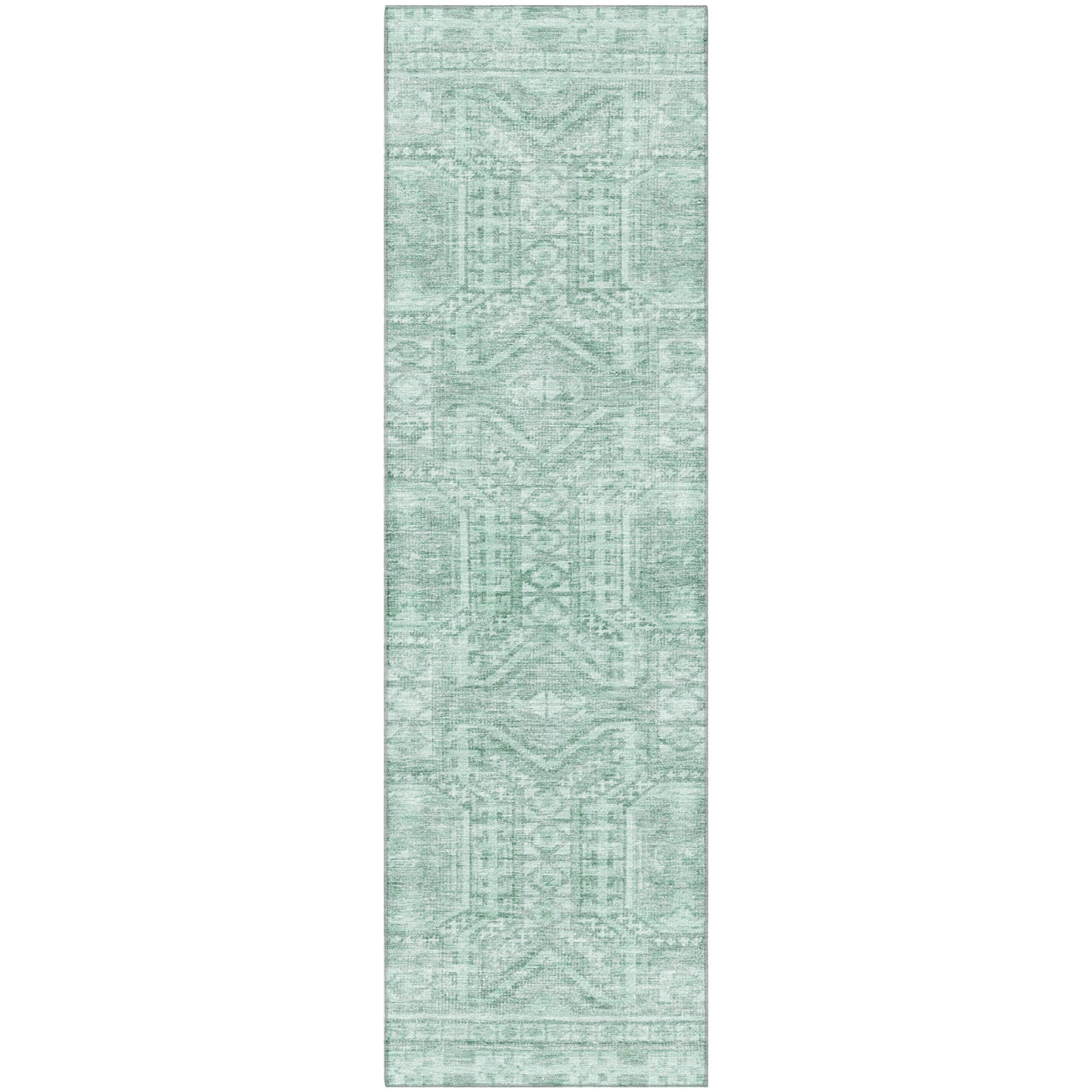 Porto Machine Washable Transitional Teal Rug 2'3" x 7'6" #shape_Runner