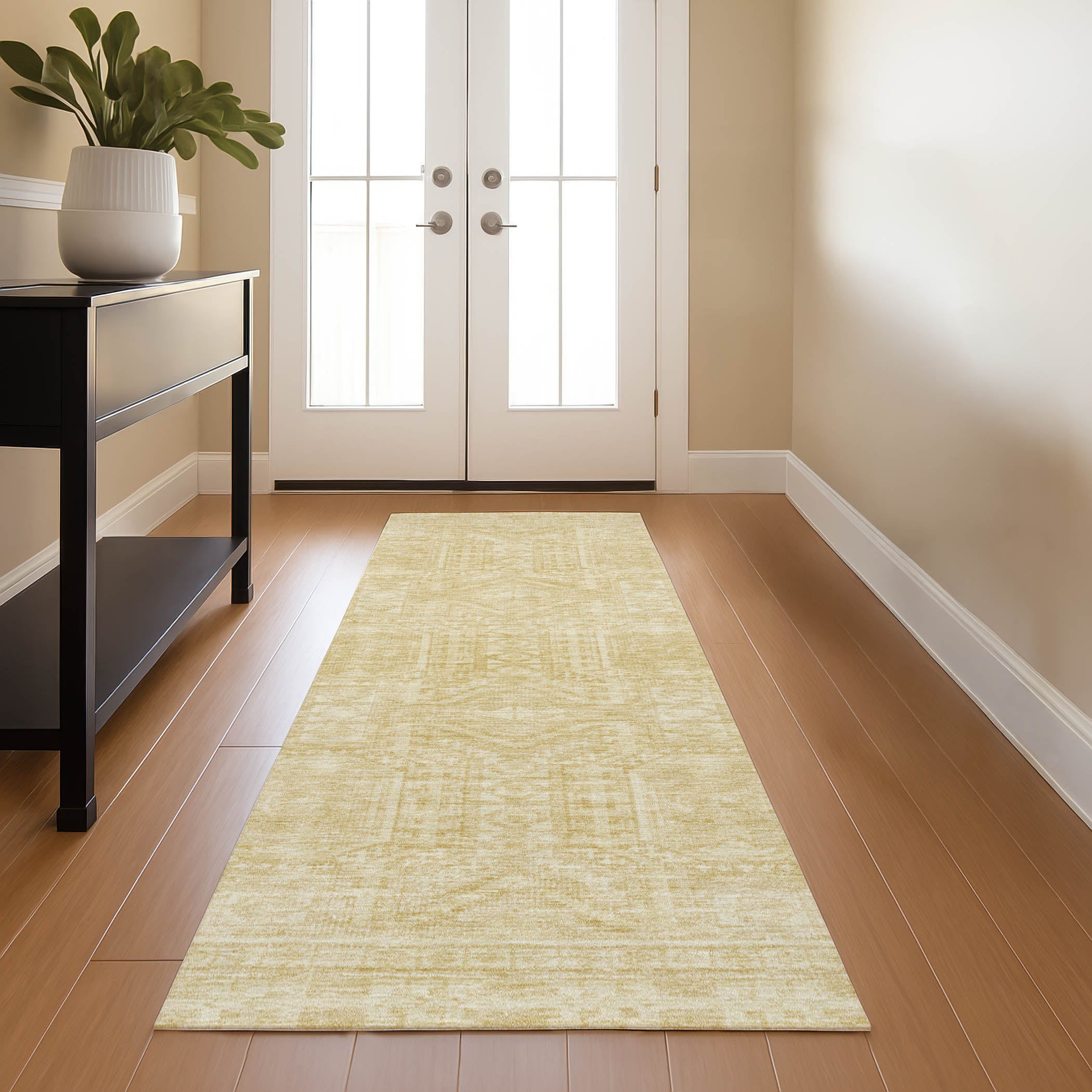 Porto Machine Washable Transitional Wheat Gold Rug 2'3" x 7'6" #shape_Runner