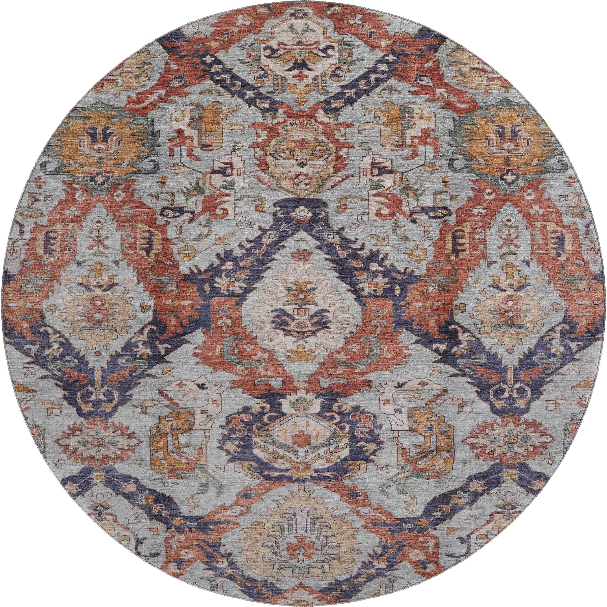 Istanbul Machine Washable Transitional Blue Rug 8' x 8' #shape_Round