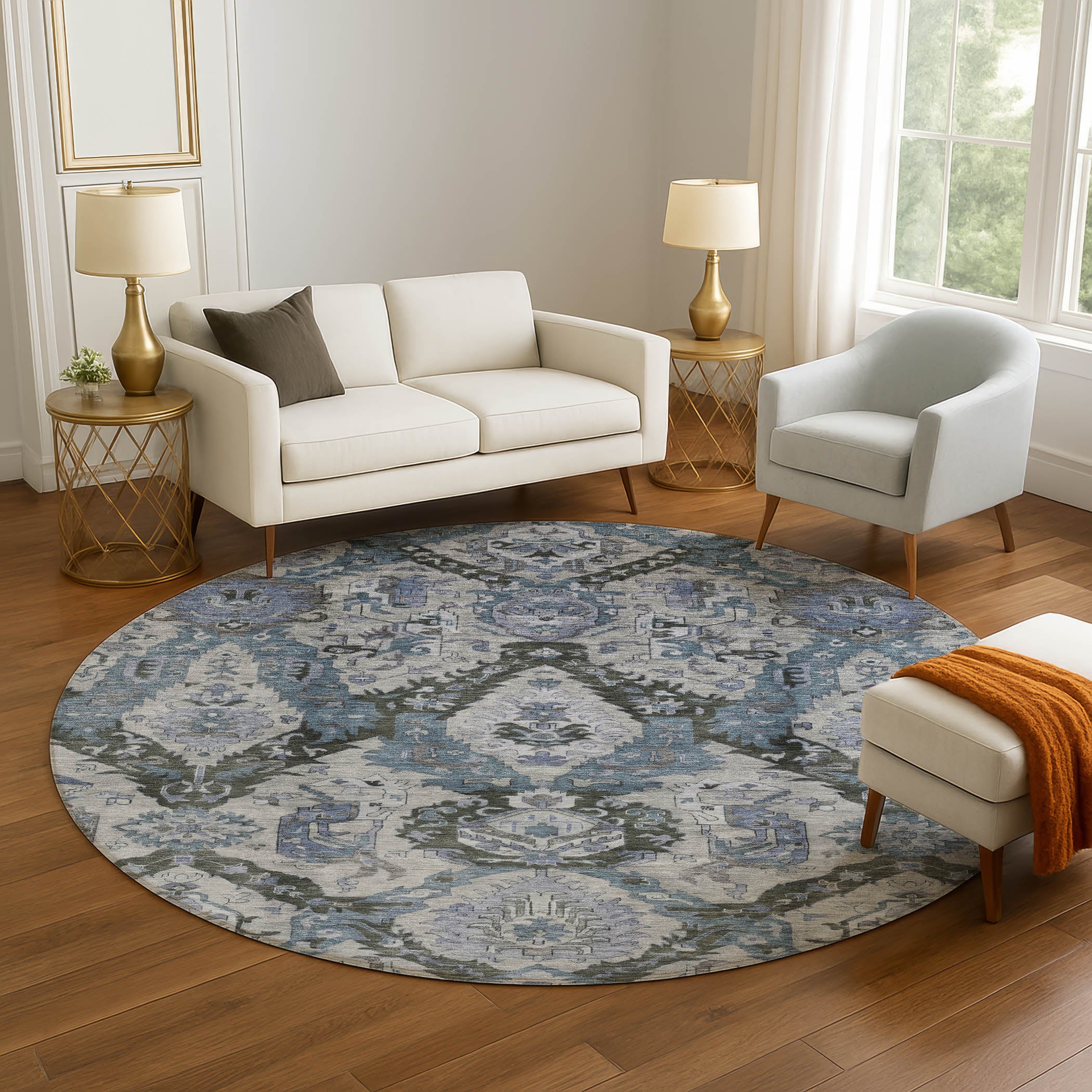 Istanbul Machine Washable Transitional Gray Rug 8' x 8' #shape_Round