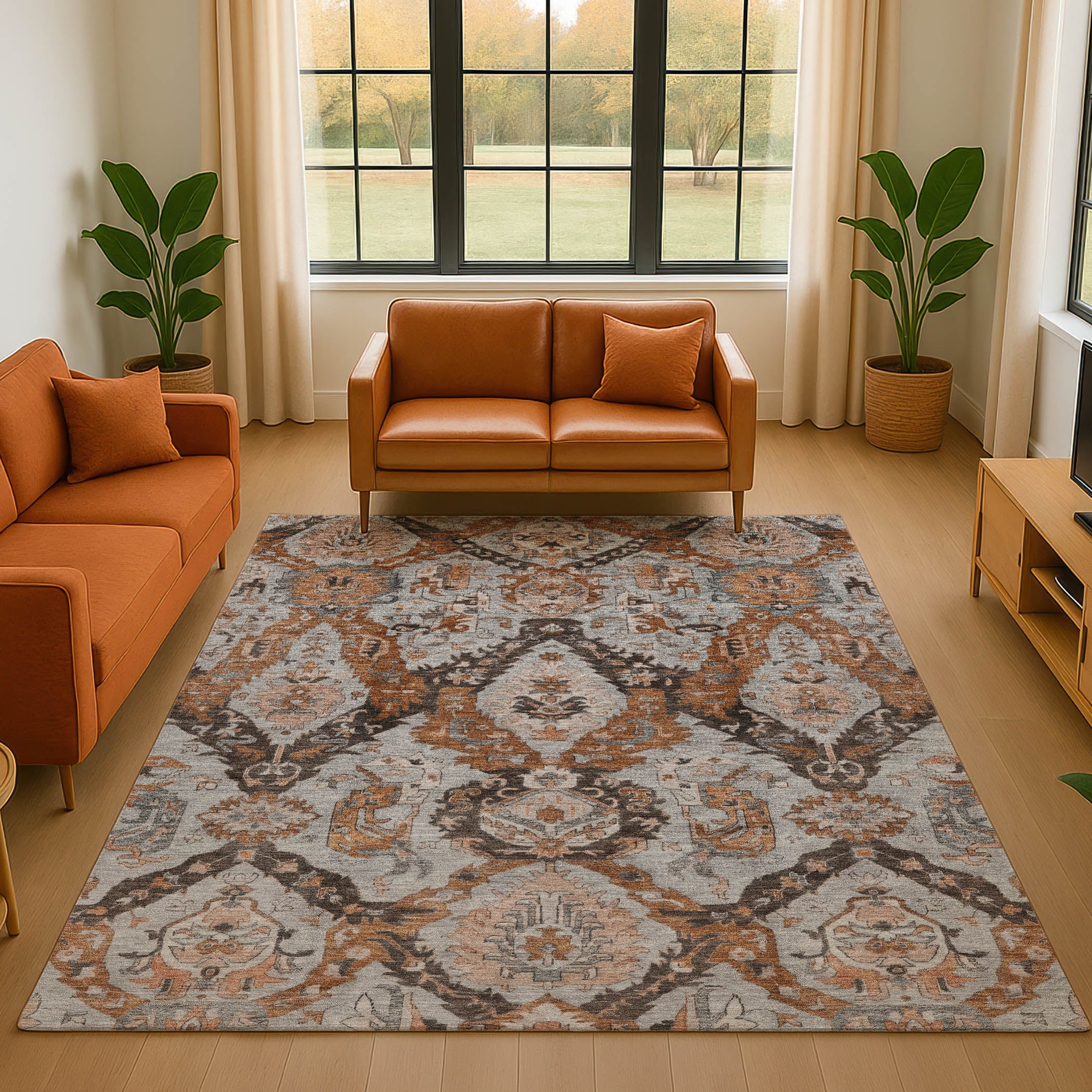 Istanbul Machine Washable Transitional Paprika Orange Rug 2'6" x 3'10" #shape_Rectangle