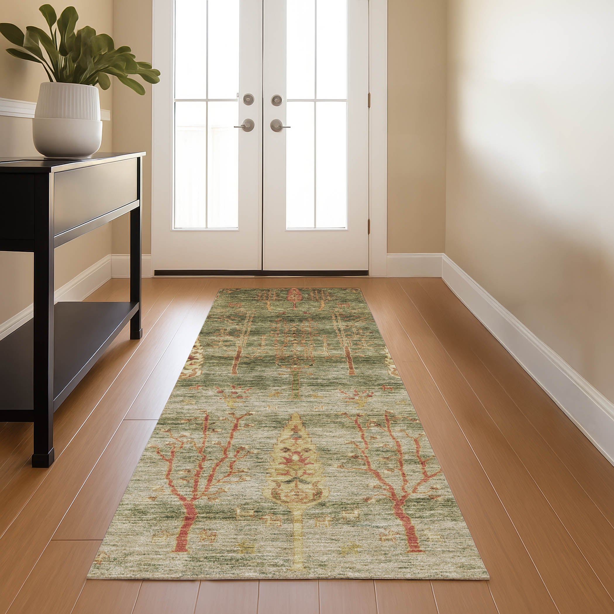 Antigua Machine Washable Transitional Aloe Green Rug 2'3" x 7'6" #shape_Runner