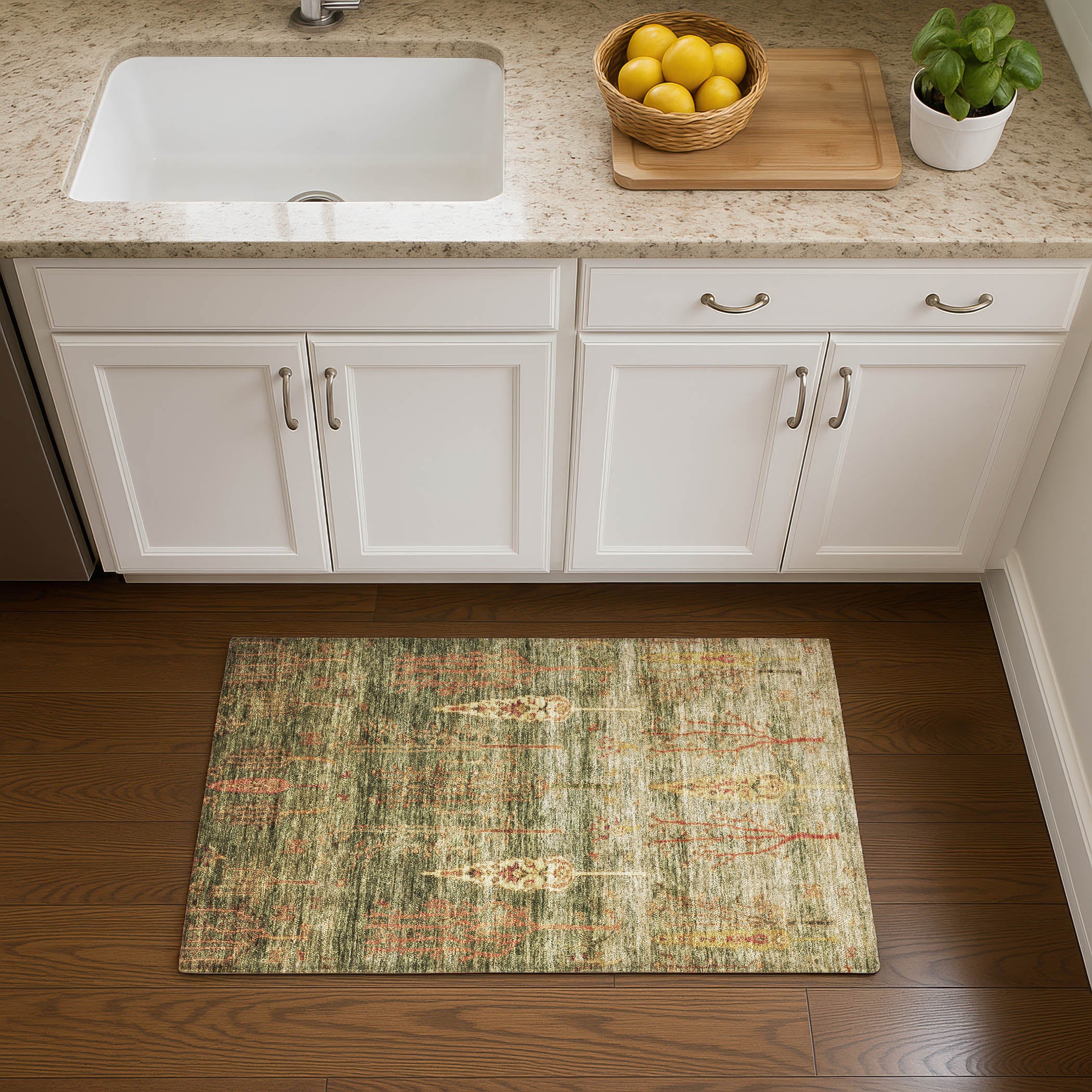 Antigua Machine Washable Transitional Aloe Green Rug 1'8" x 2'6" #shape_Rectangle