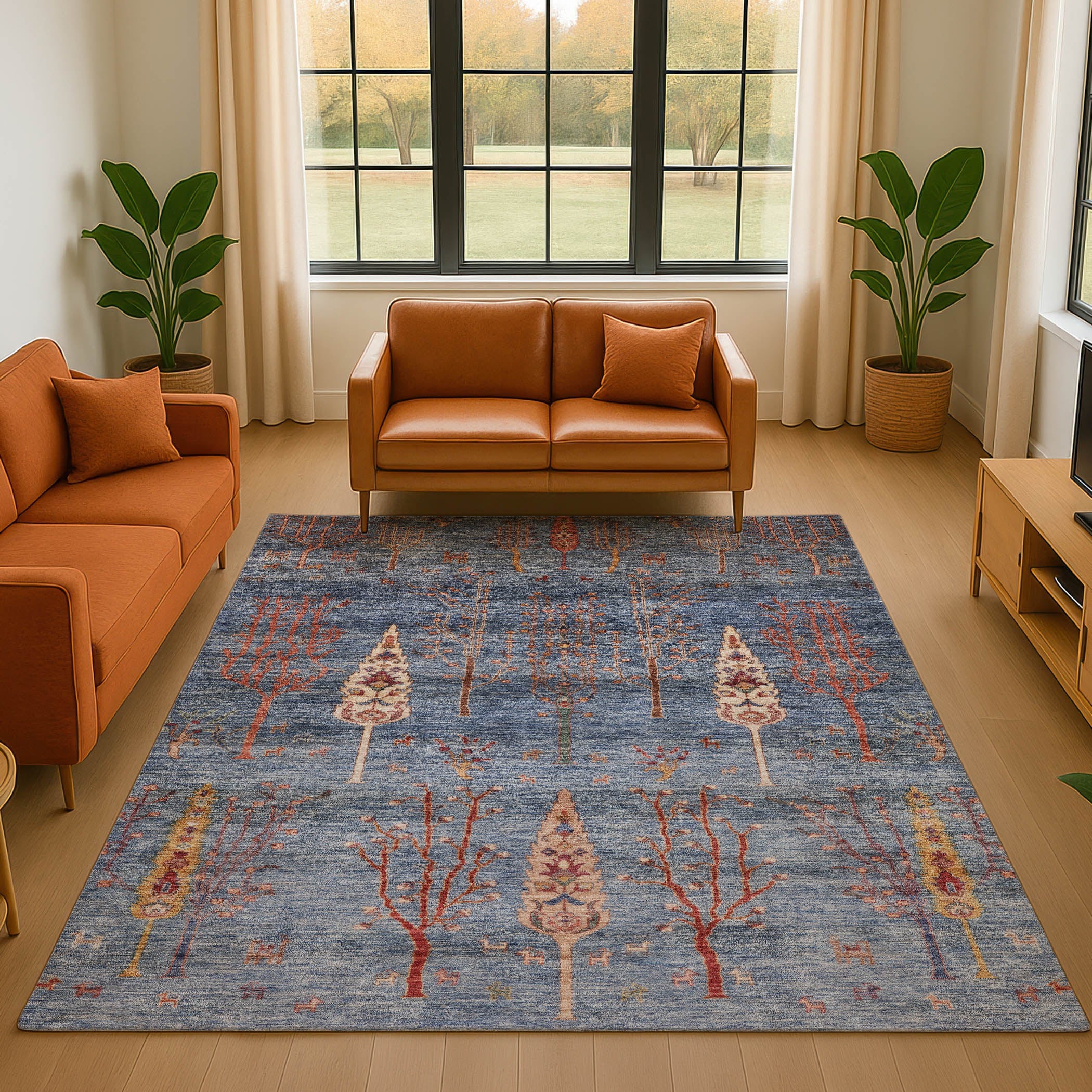 Antigua Machine Washable Transitional Blue Rug 2'6" x 3'10" #shape_Rectangle