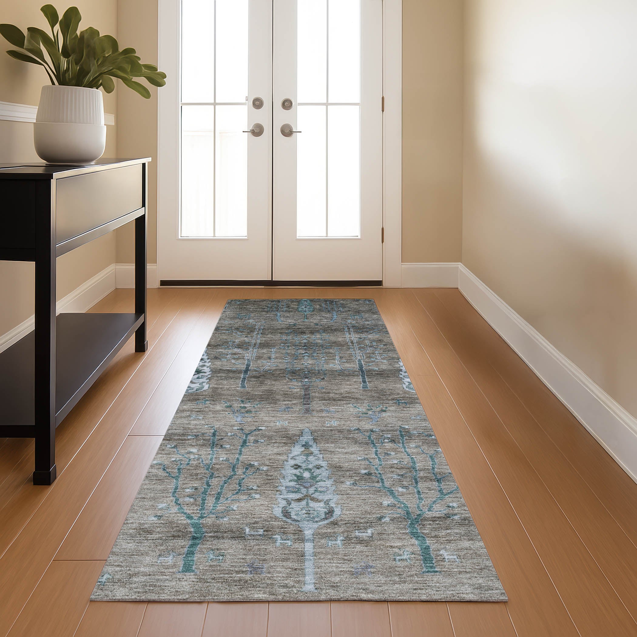 Antigua Machine Washable Transitional Brown Rug 2'3" x 7'6" #shape_Runner