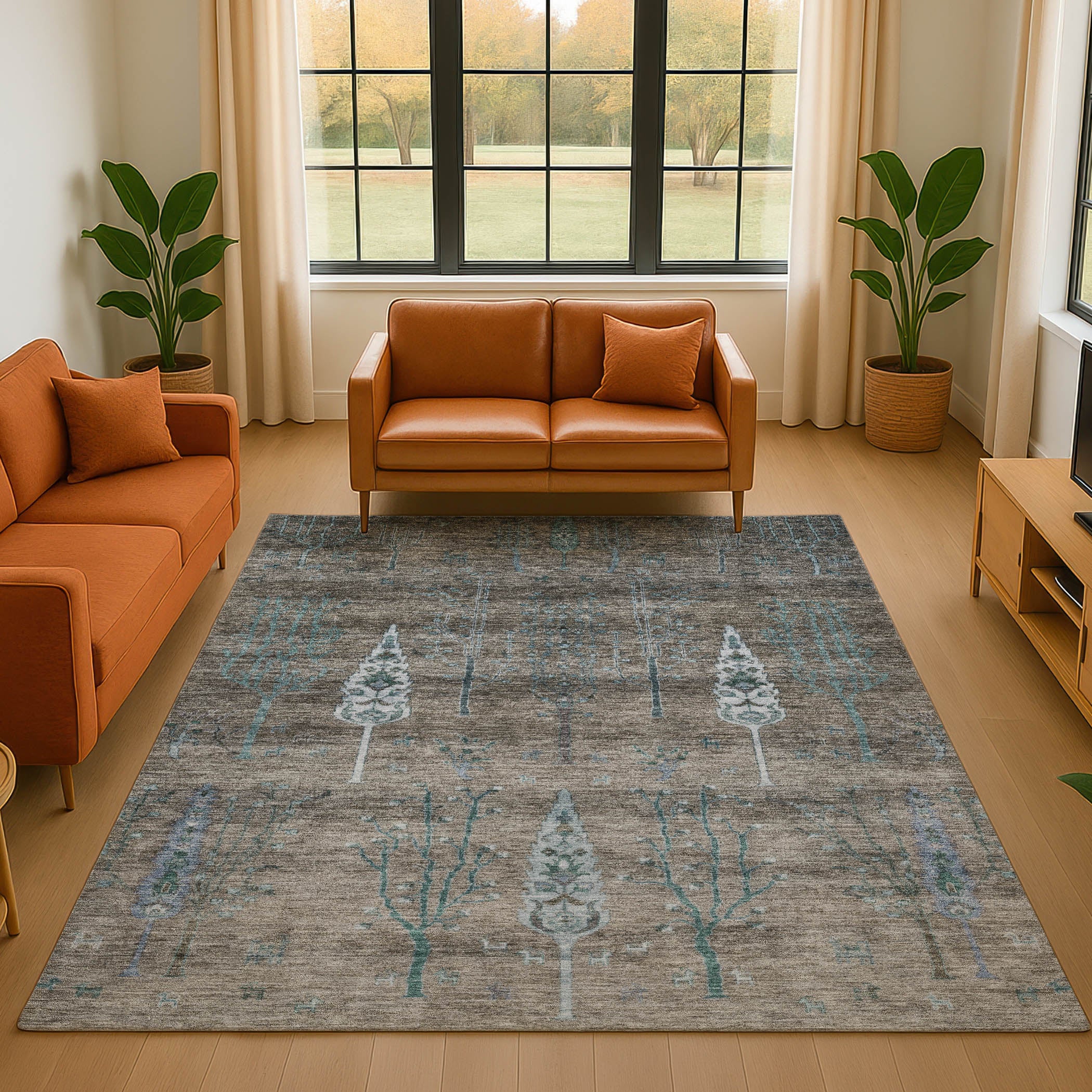 Antigua Machine Washable Transitional Brown Rug 2'6" x 3'10" #shape_Rectangle