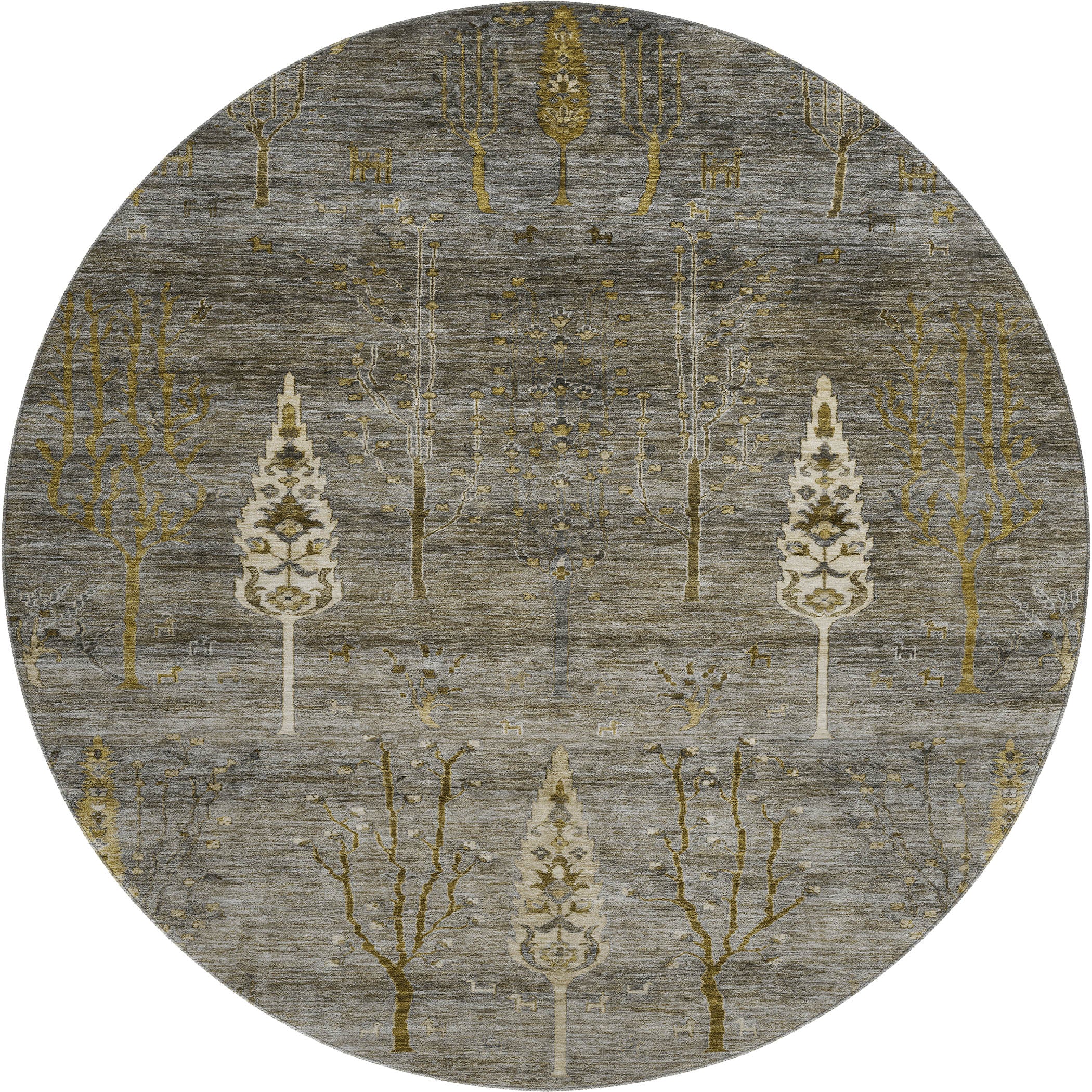 Antigua Machine Washable Transitional Pewter Gray Rug 8' x 8' #shape_Round
