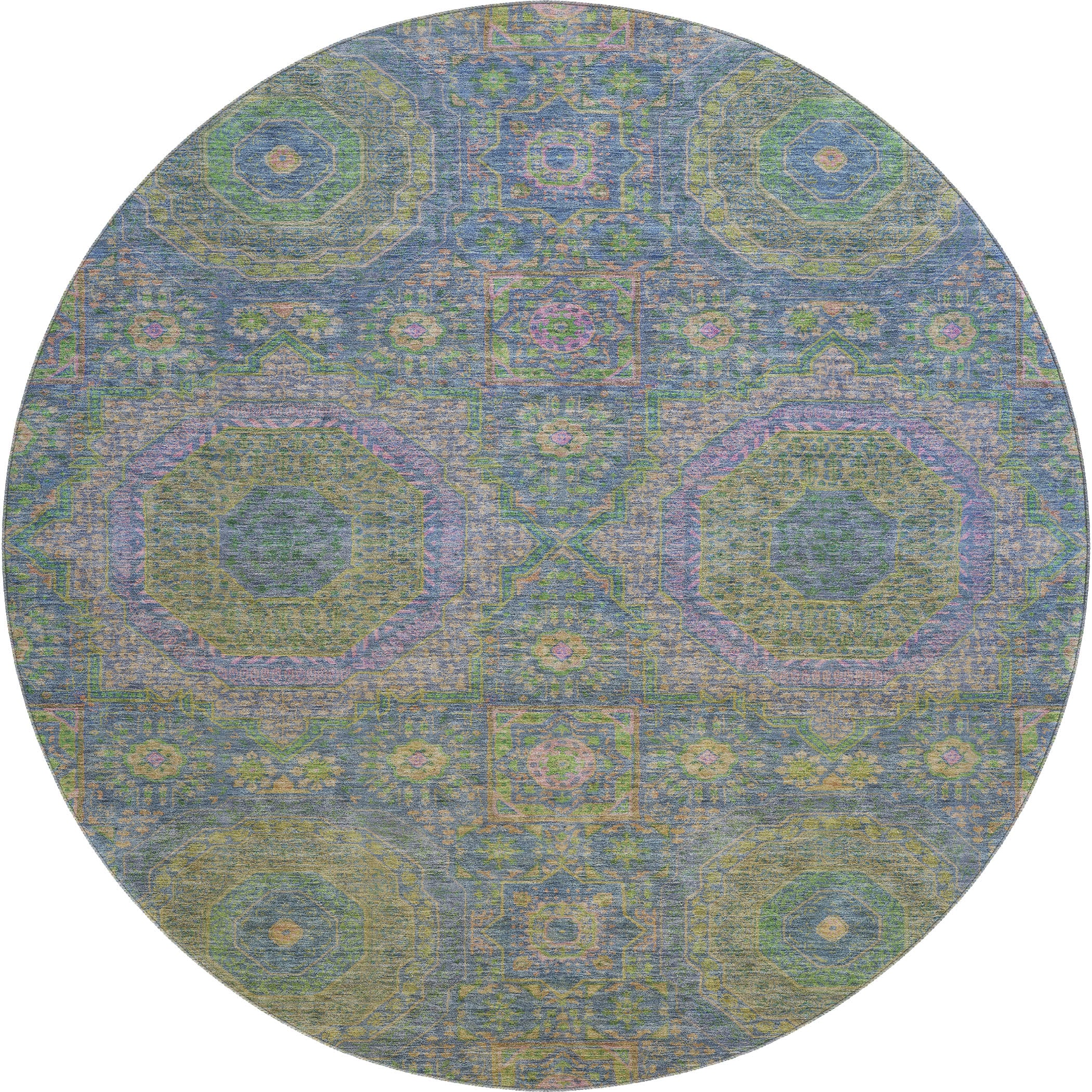 Hoi An Machine Washable Transitional Blue Rug 8' x 8' #shape_Round