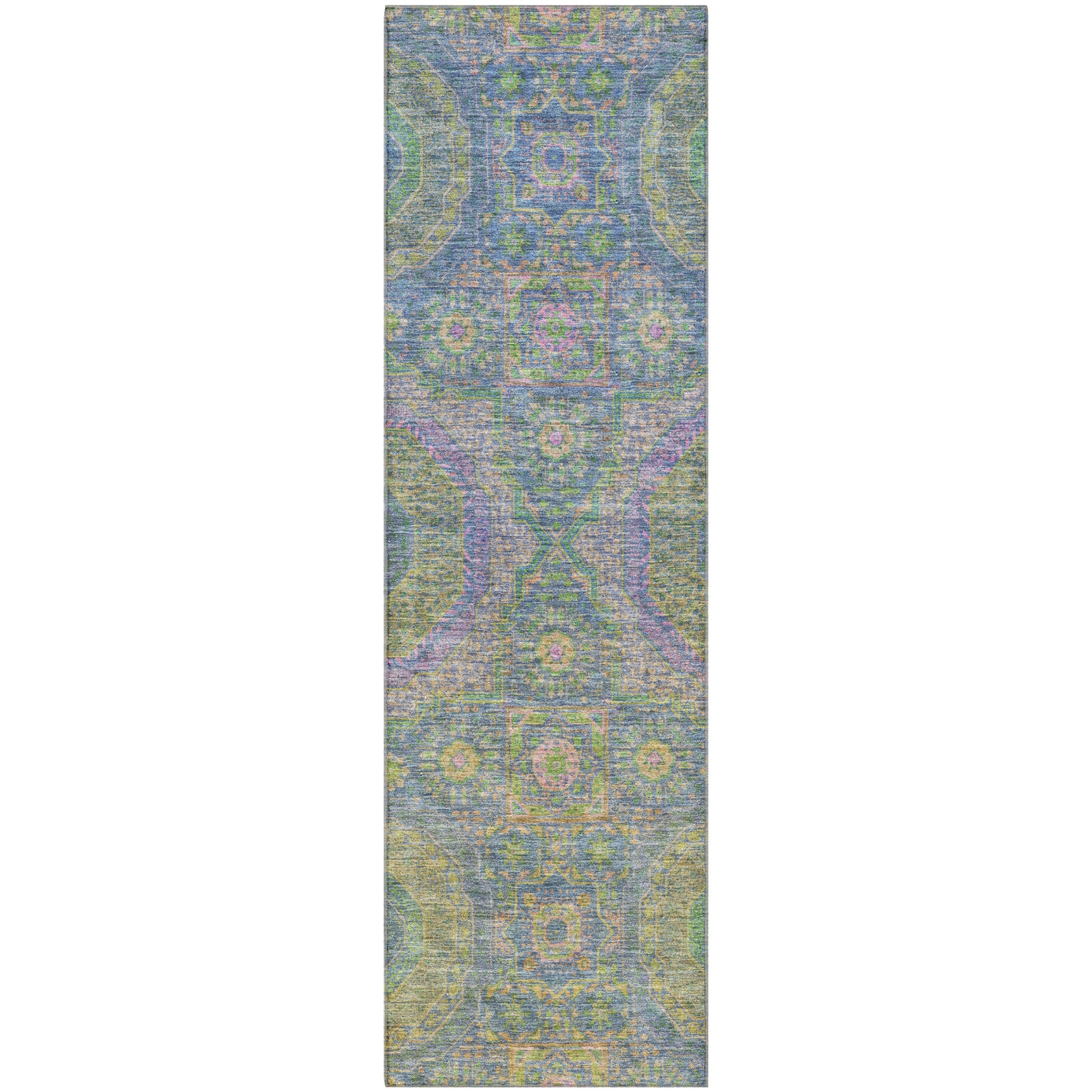 Hoi An Machine Washable Transitional Blue Rug 2'3" x 7'6" #shape_Runner