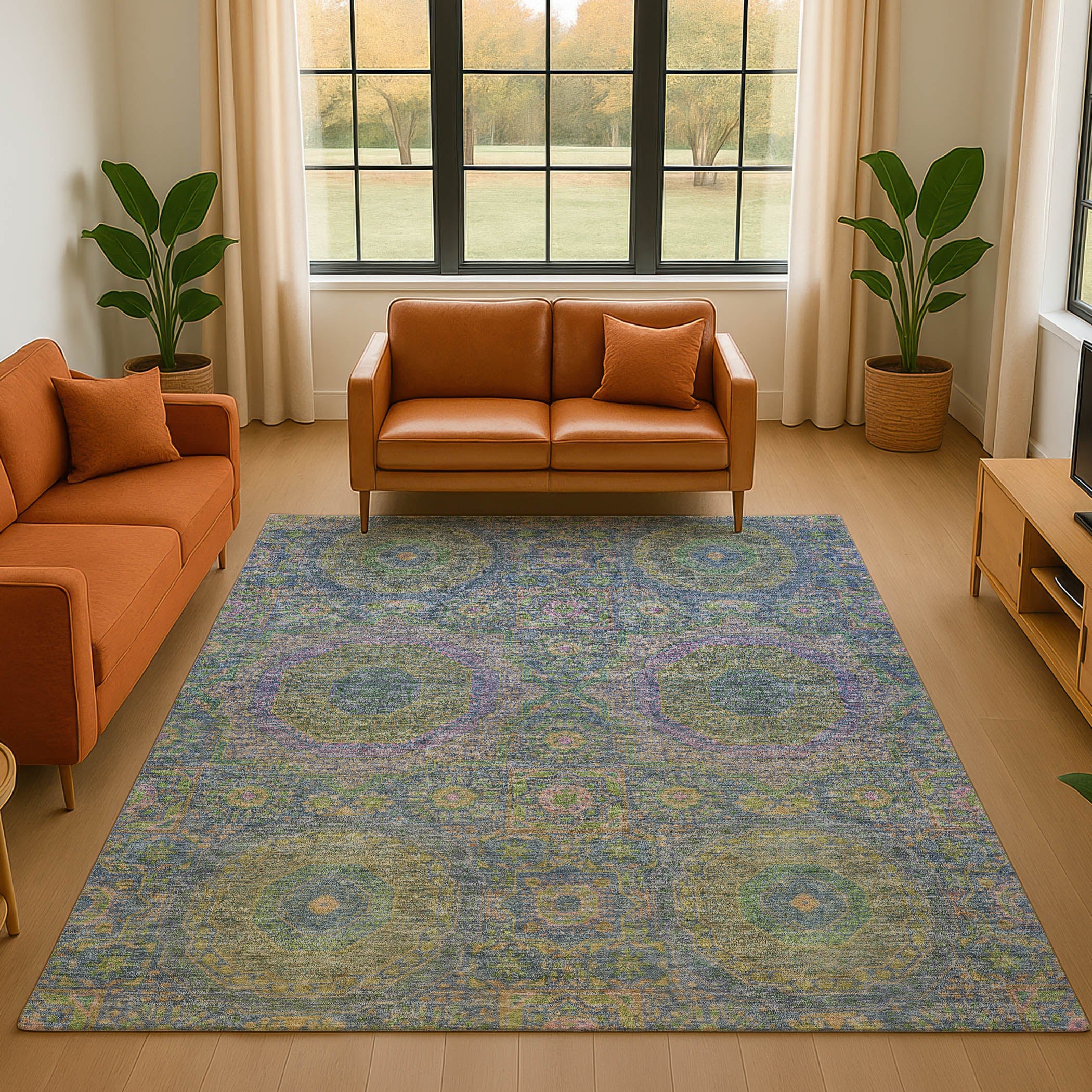 Hoi An Machine Washable Transitional Blue Rug 2'6" x 3'10" #shape_Rectangle