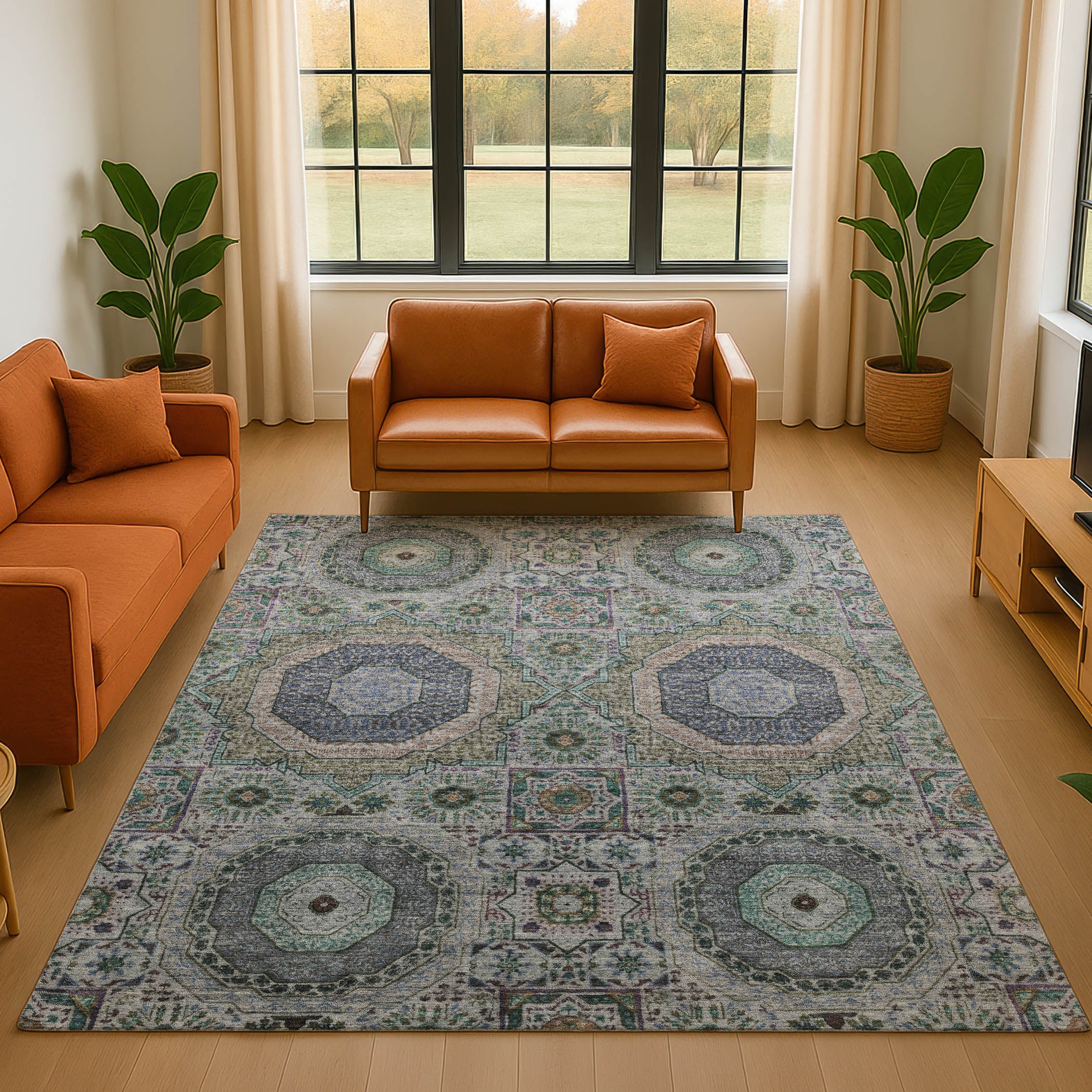 Hoi An Machine Washable Transitional Green Rug 2'6" x 3'10" #shape_Rectangle