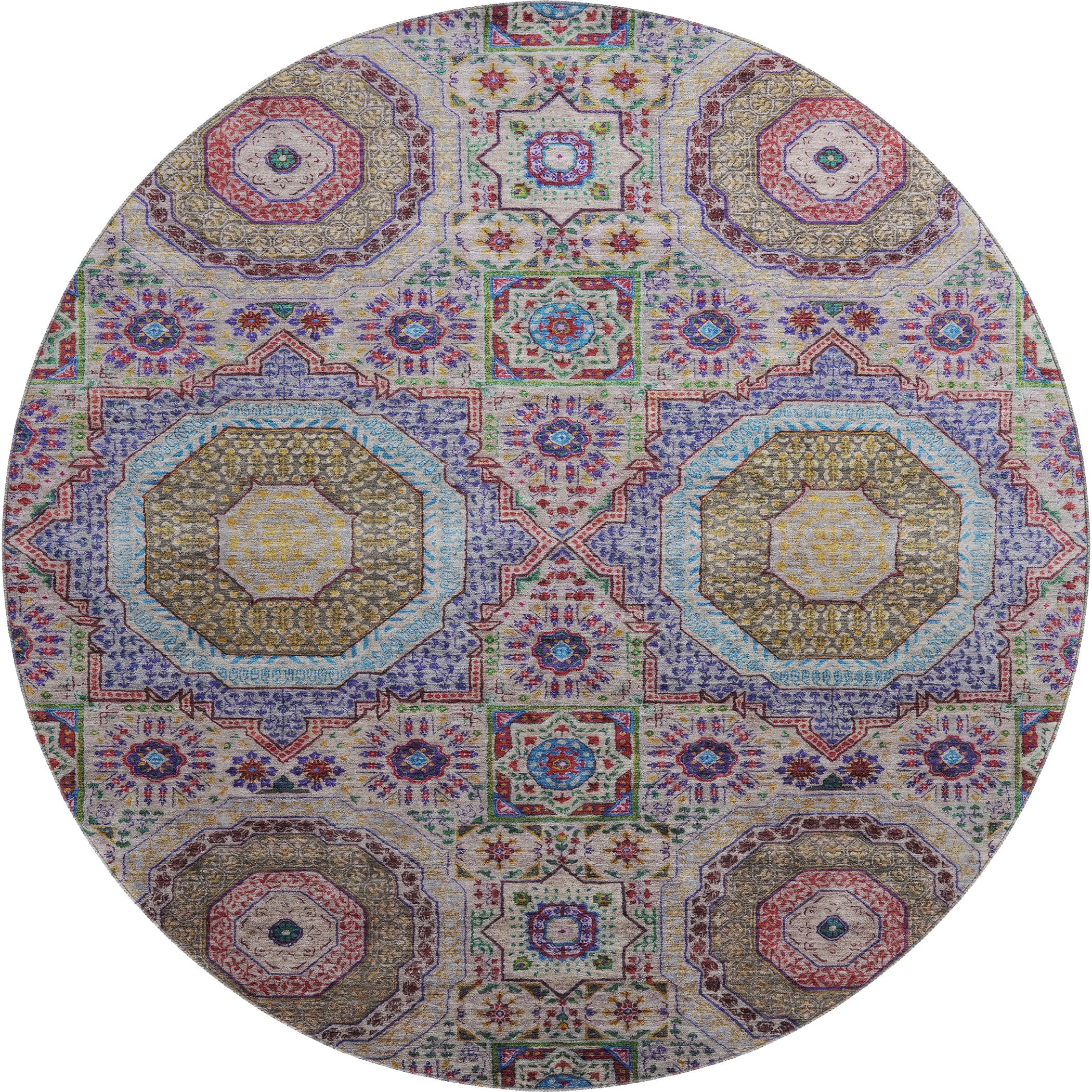 Hoi An Machine Washable Transitional Purple Rug 8' x 8' #shape_Round
