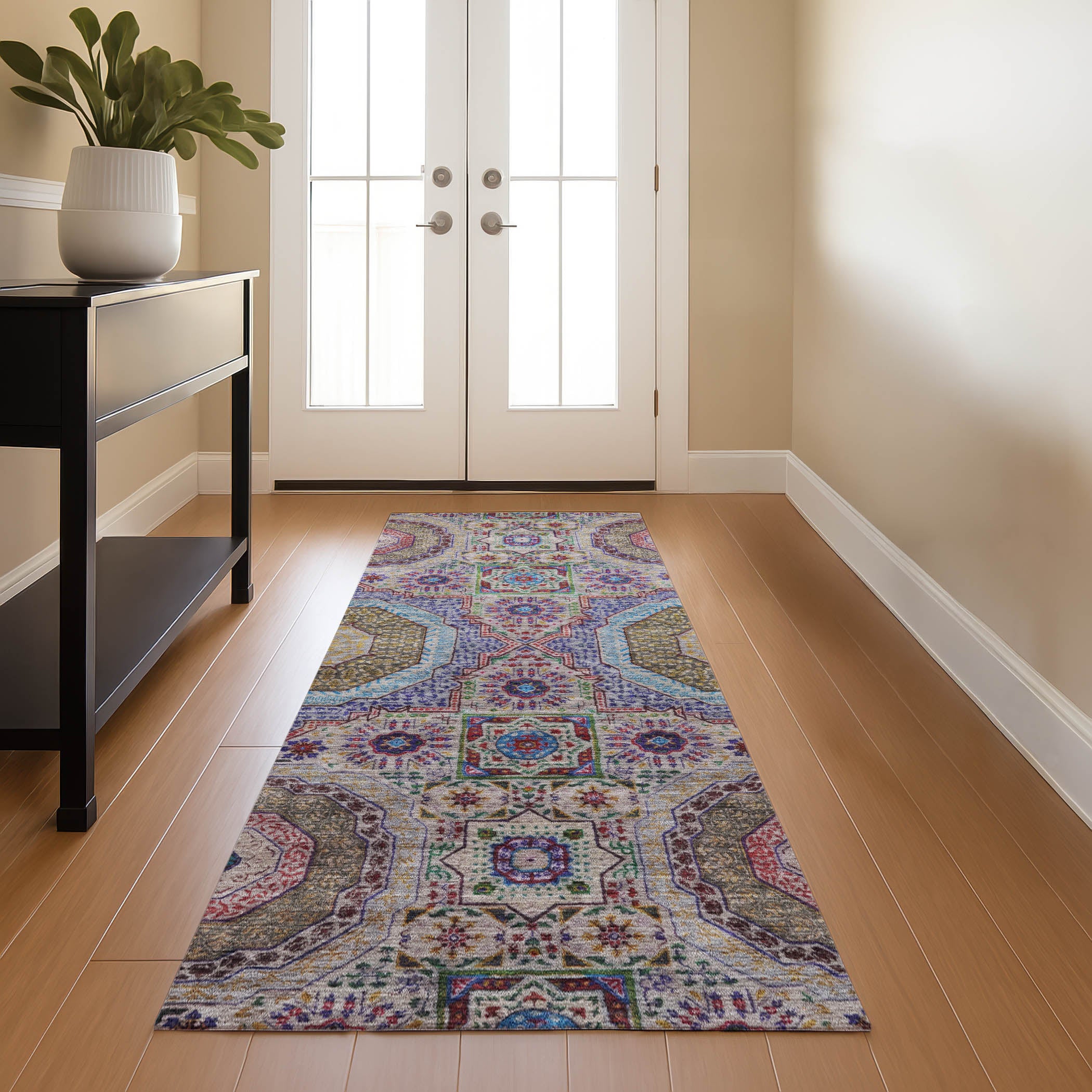 Hoi An Machine Washable Transitional Purple Rug 2'3" x 7'6" #shape_Runner