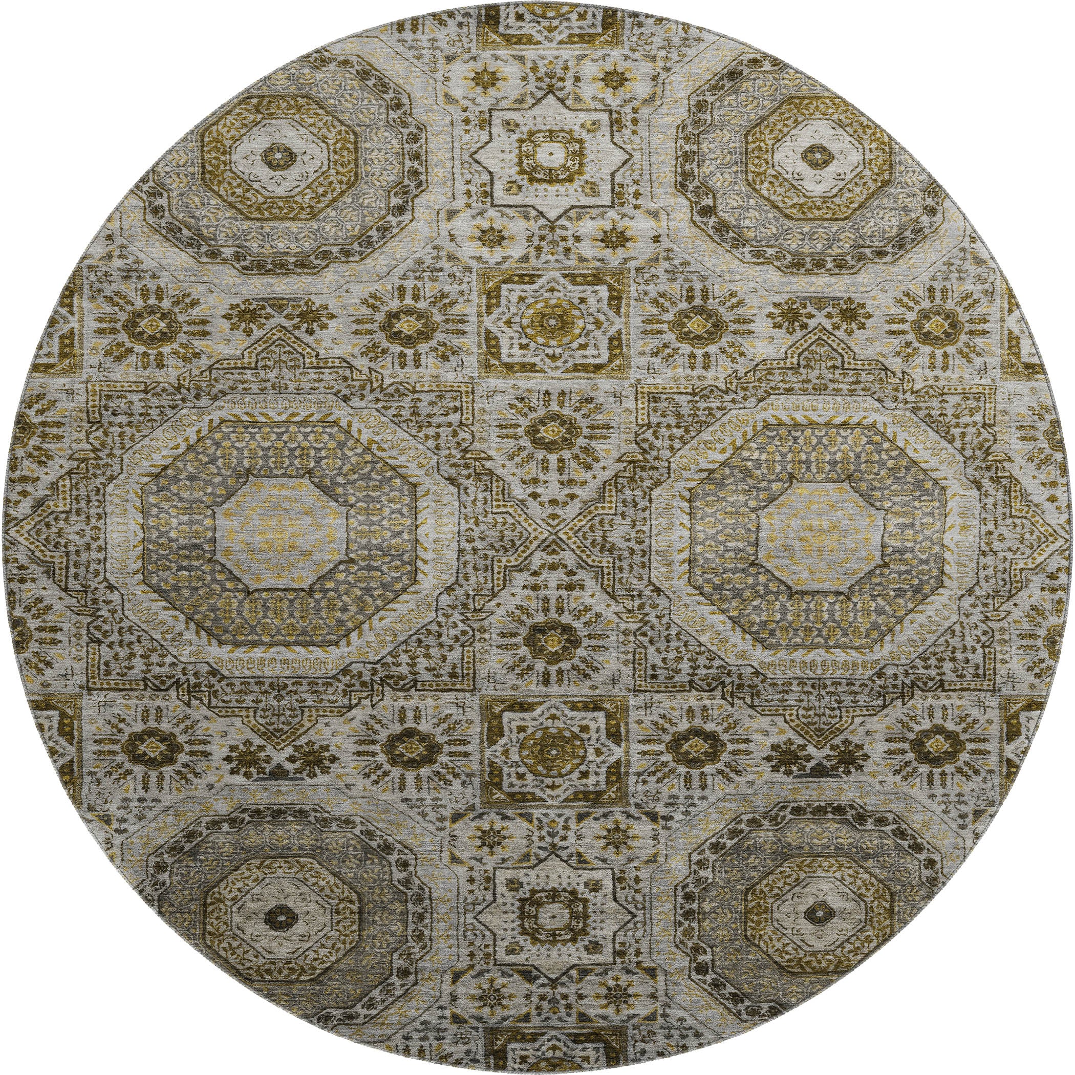 Hoi An Machine Washable Transitional Taupe Brown Rug 8' x 8' #shape_Round