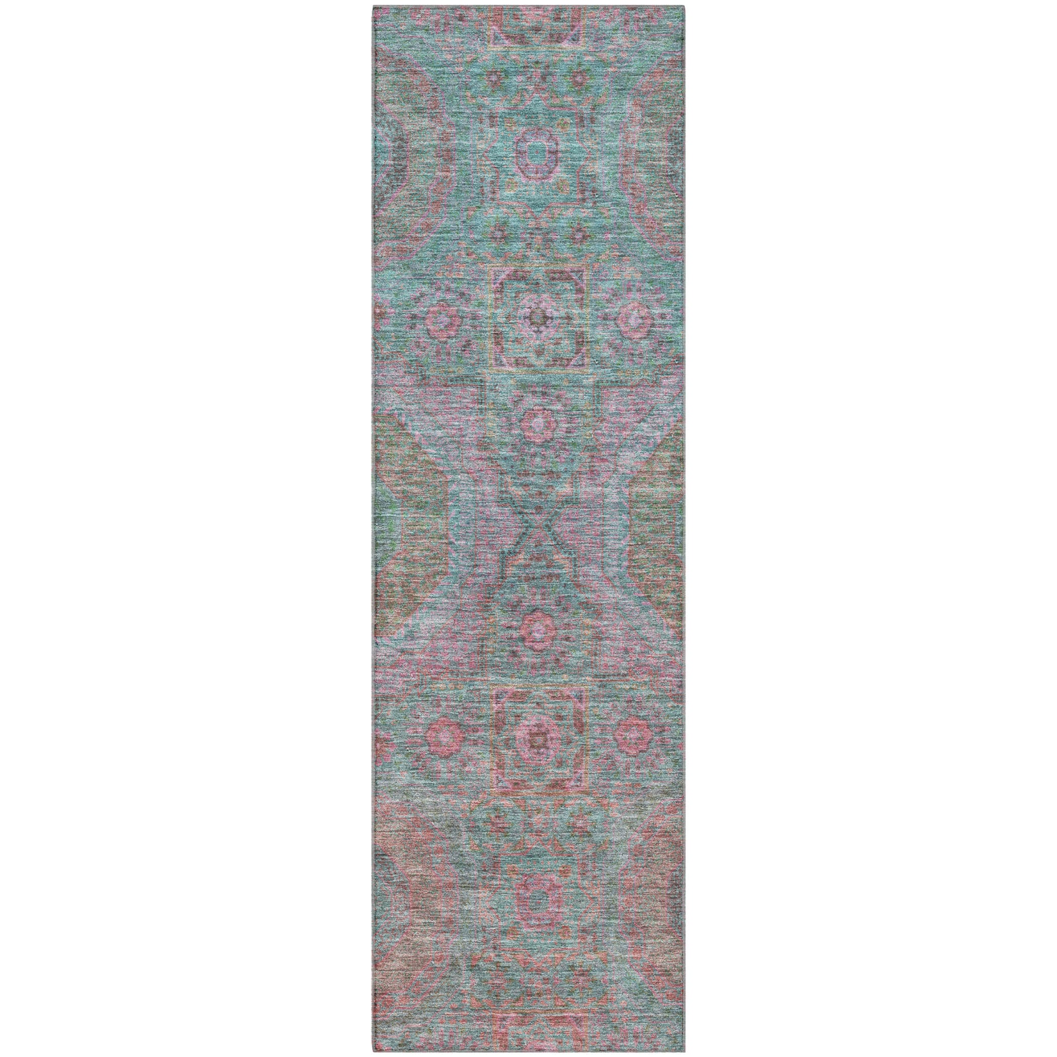 Hoi An Machine Washable Transitional Teal Rug 2'3" x 7'6" #shape_Runner