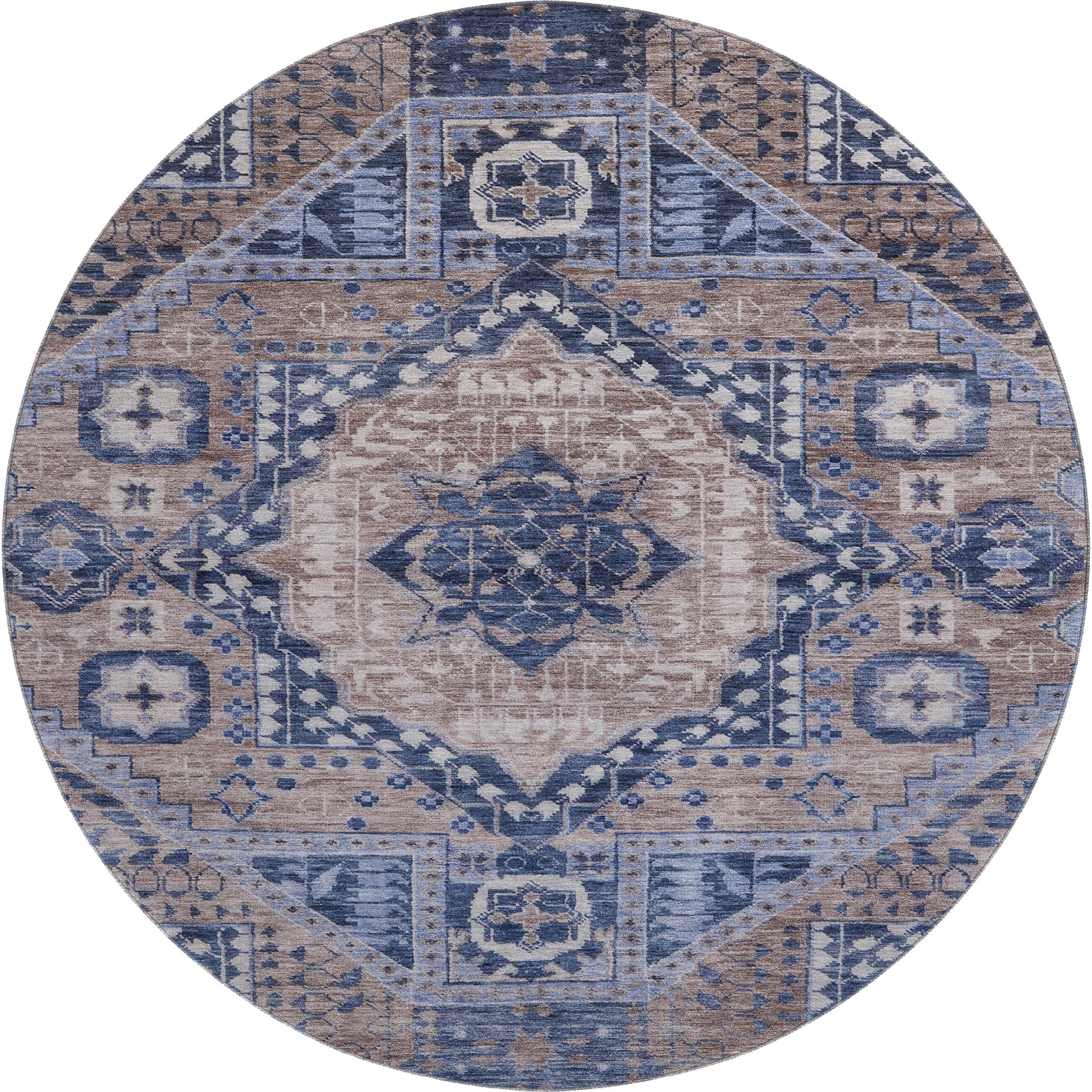 Sintra Machine Washable Transitional Brown Rug 8' x 8' #shape_Round