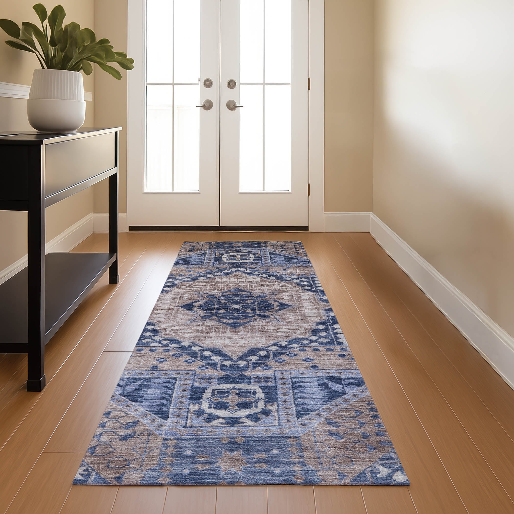 Sintra Machine Washable Transitional Brown Rug 2'3" x 7'6" #shape_Runner