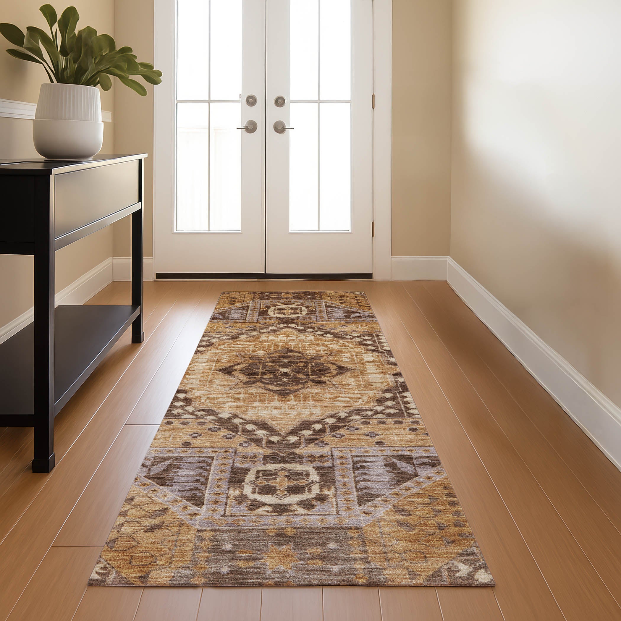 Sintra Machine Washable Transitional Copper Orange Rug 2'3" x 7'6" #shape_Runner