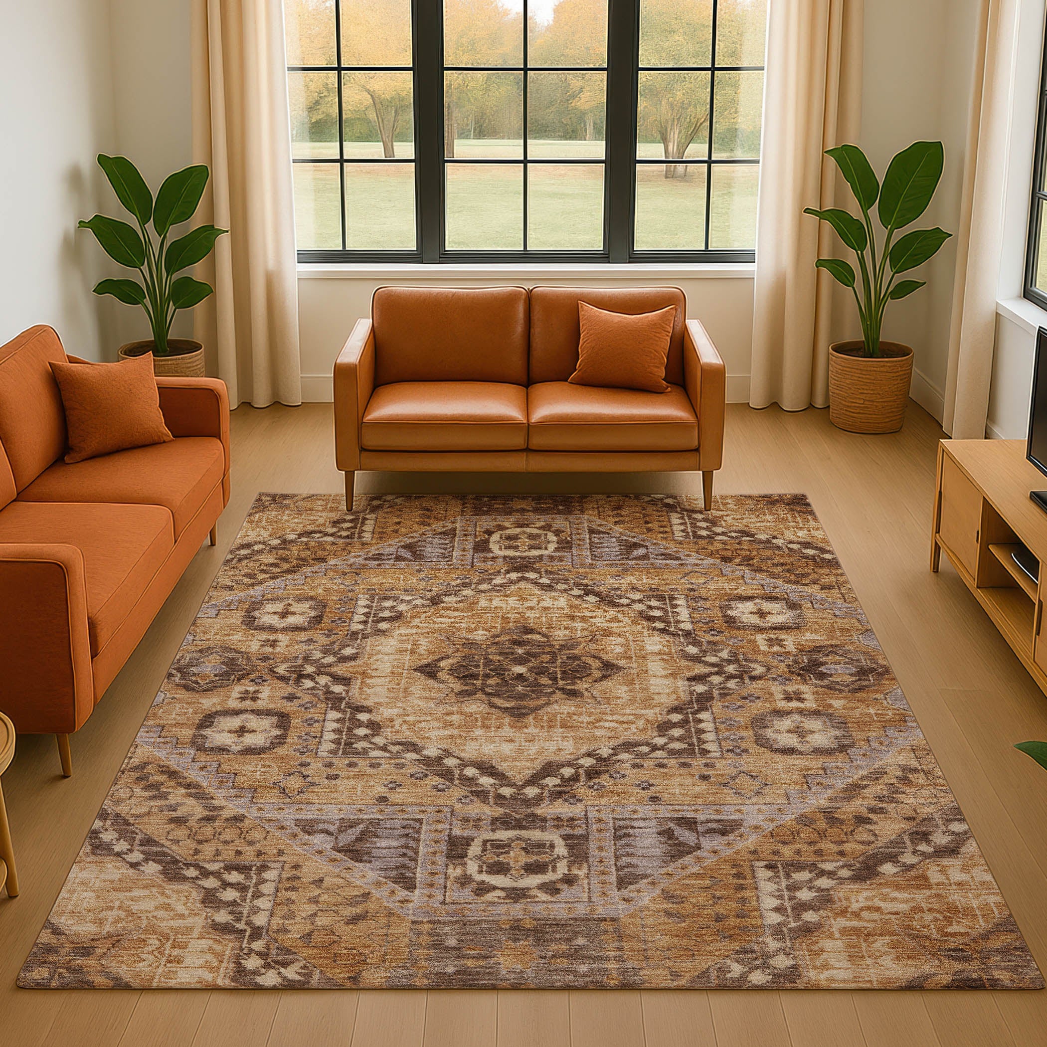 Sintra Machine Washable Transitional Copper Orange Rug 2'6" x 3'10" #shape_Rectangle