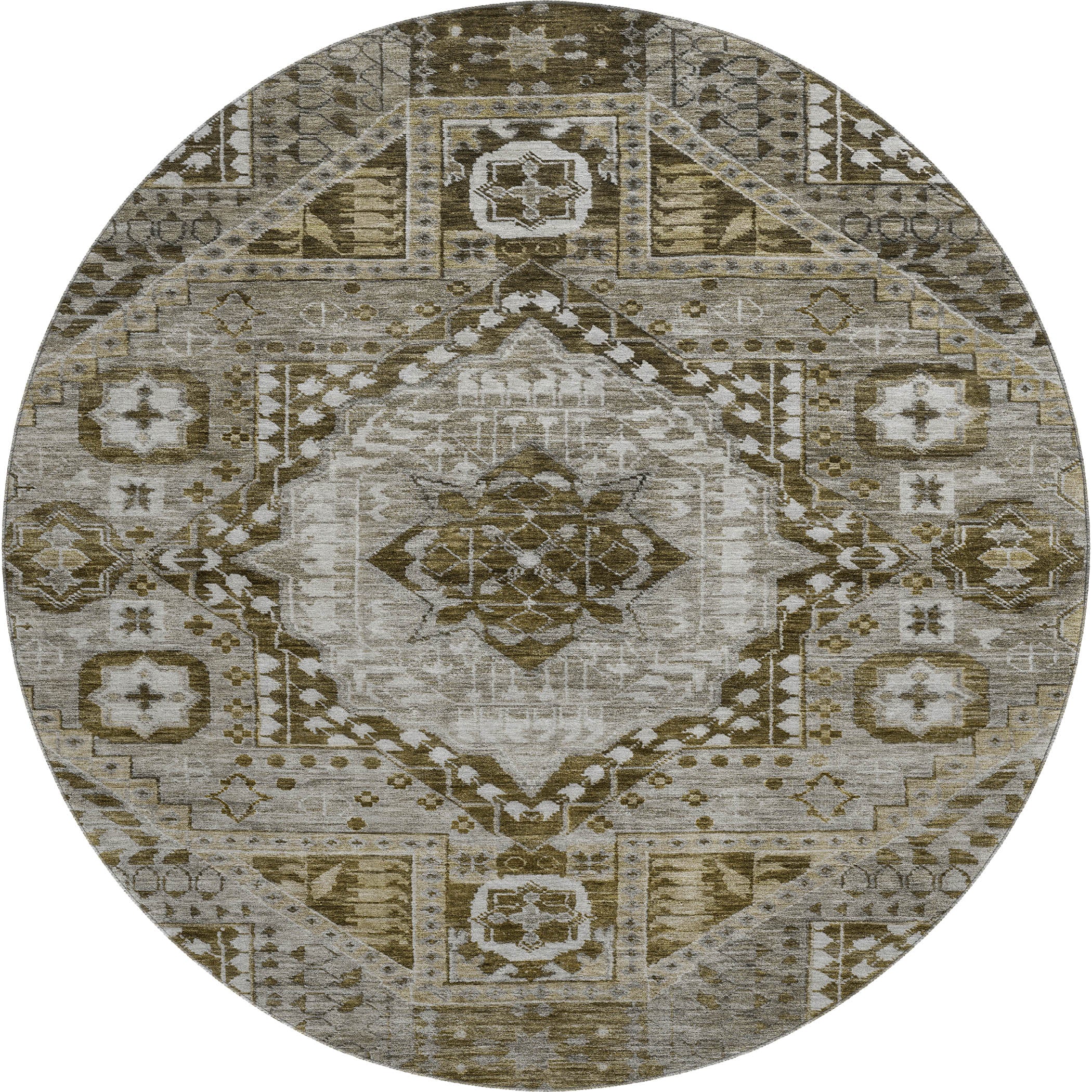Sintra Machine Washable Transitional Khaki Brown Rug 8' x 8' #shape_Round