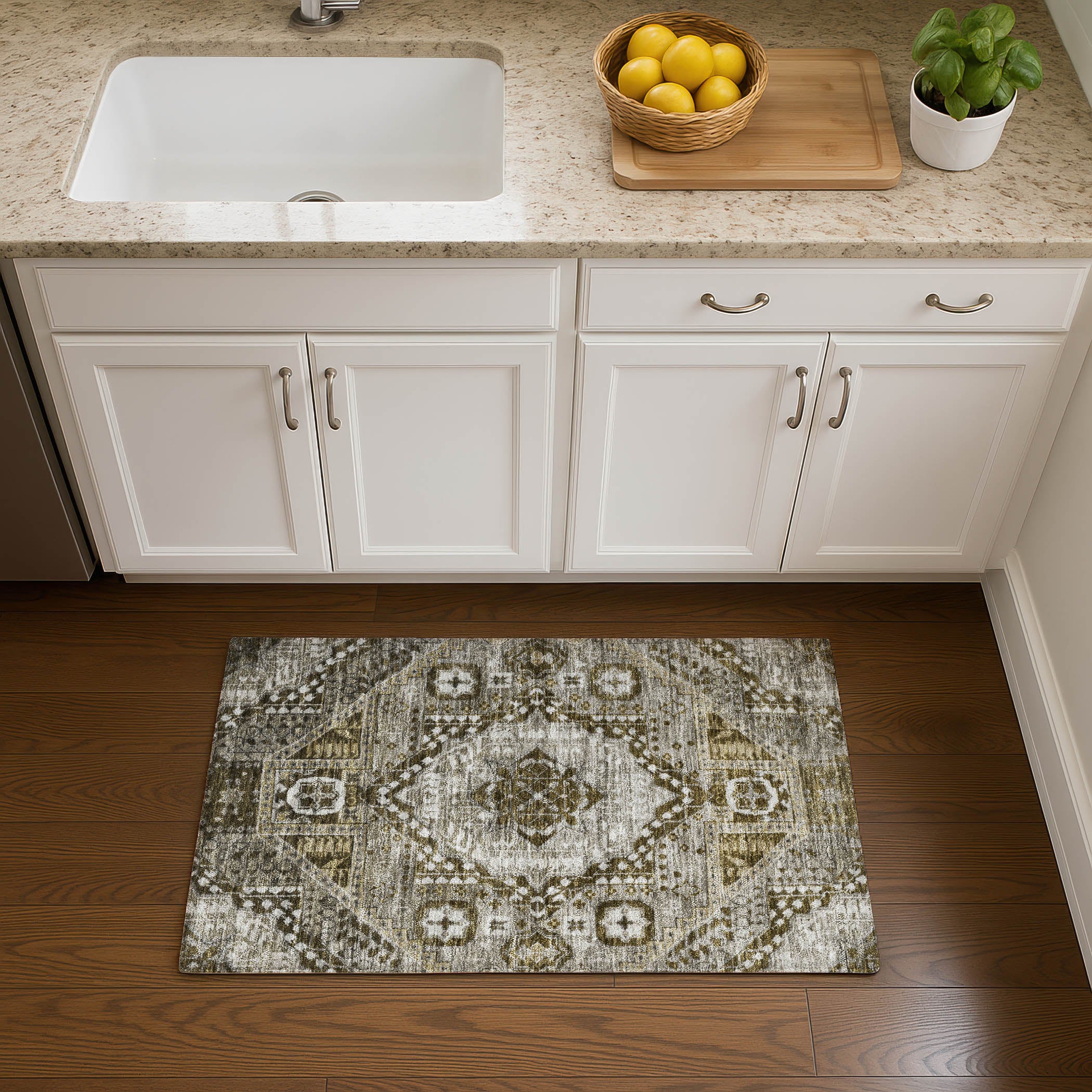 Sintra Machine Washable Transitional Khaki Brown Rug 1'8" x 2'6" #shape_Rectangle