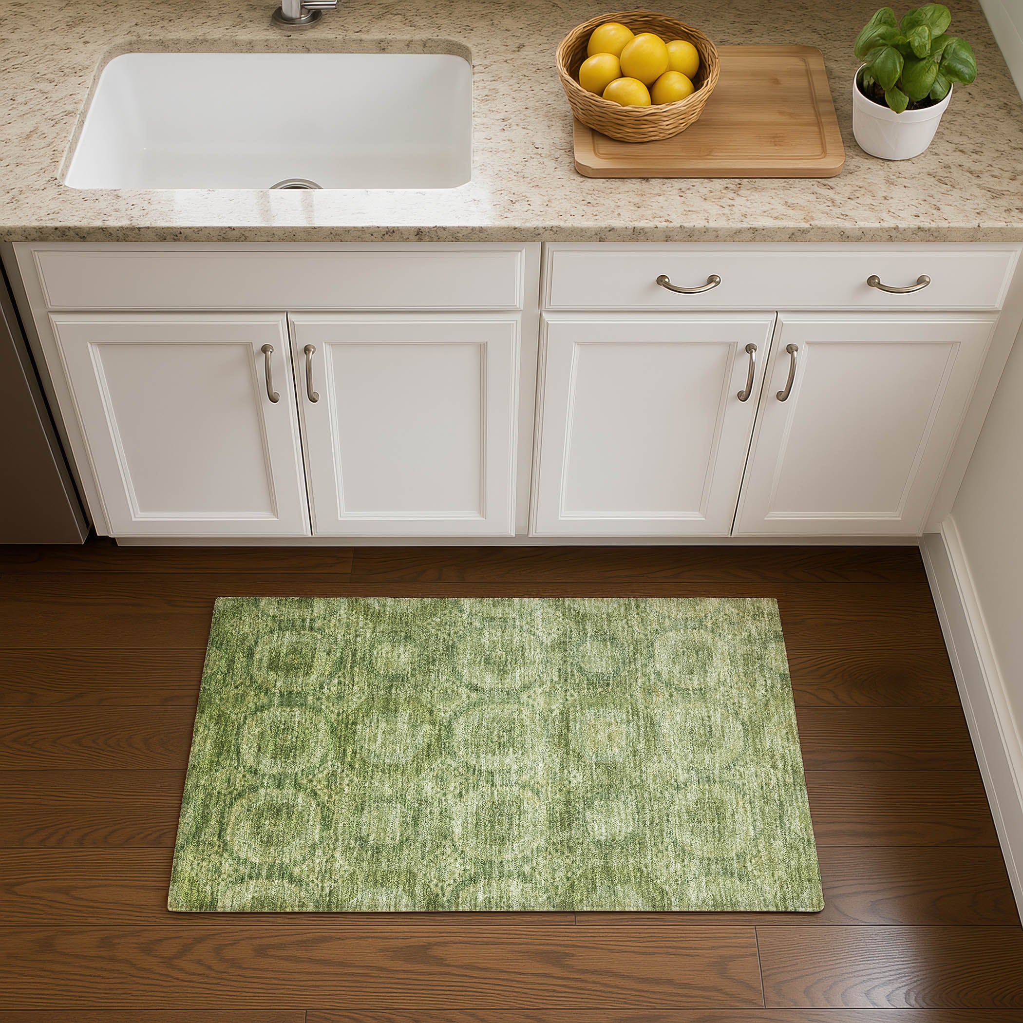 Sarajevo Machine Washable Transitional Aloe Green Rug 1'8" x 2'6" #shape_Rectangle