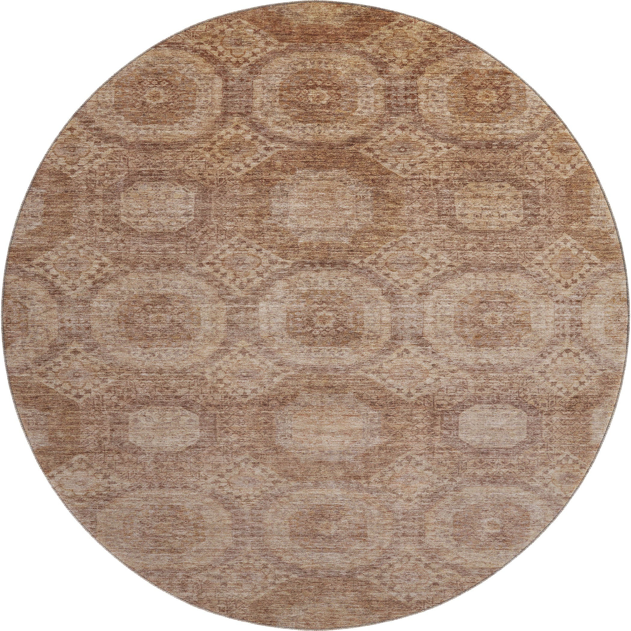 Sarajevo Machine Washable Transitional Copper Orange Rug 8' x 8' #shape_Round