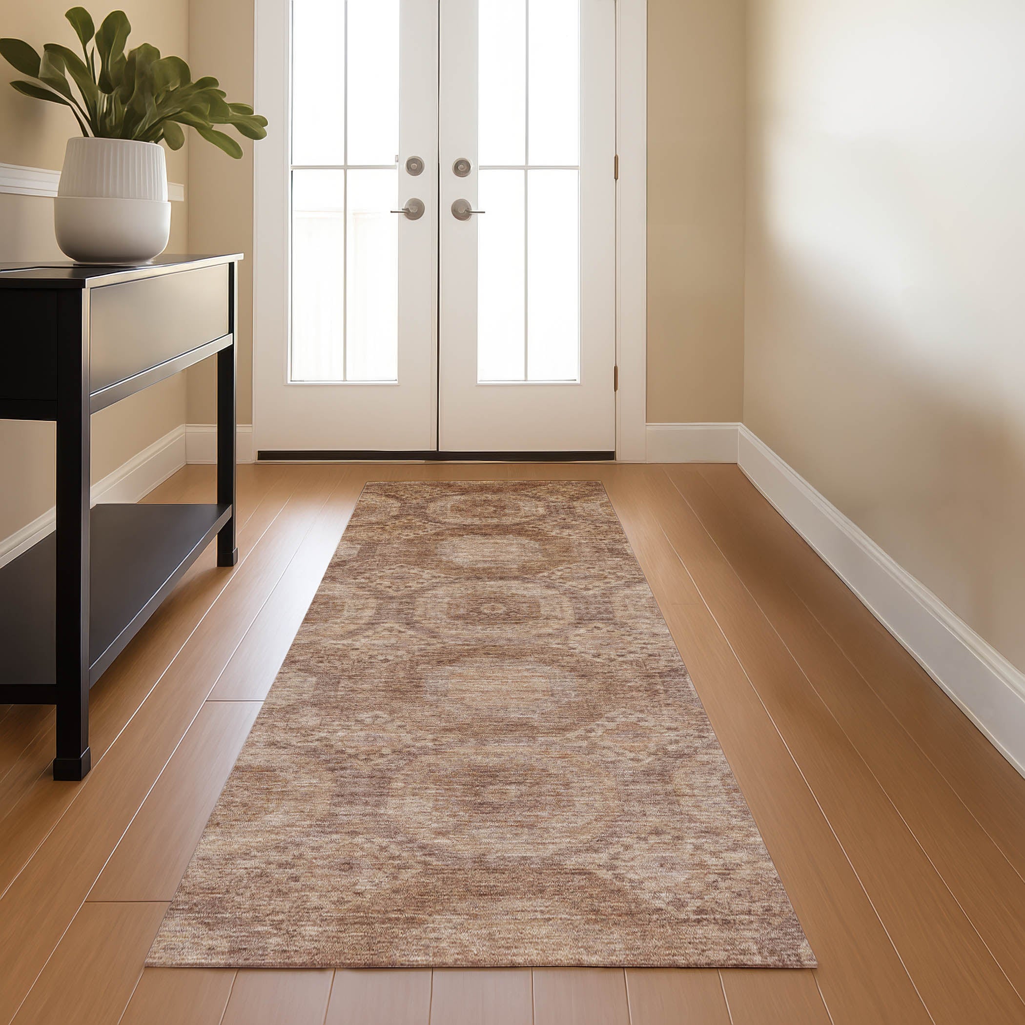 Sarajevo Machine Washable Transitional Copper Orange Rug 2'3" x 7'6" #shape_Runner