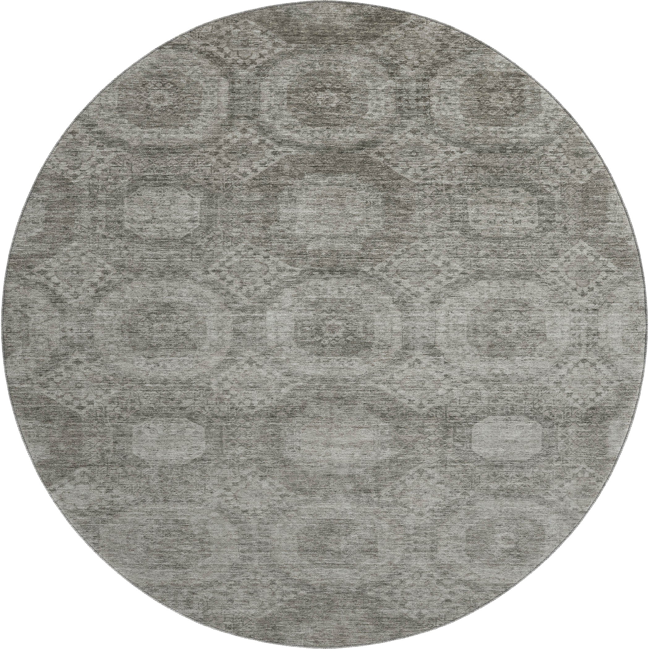 Sarajevo Machine Washable Transitional Pewter Gray Rug 8' x 8' #shape_Round