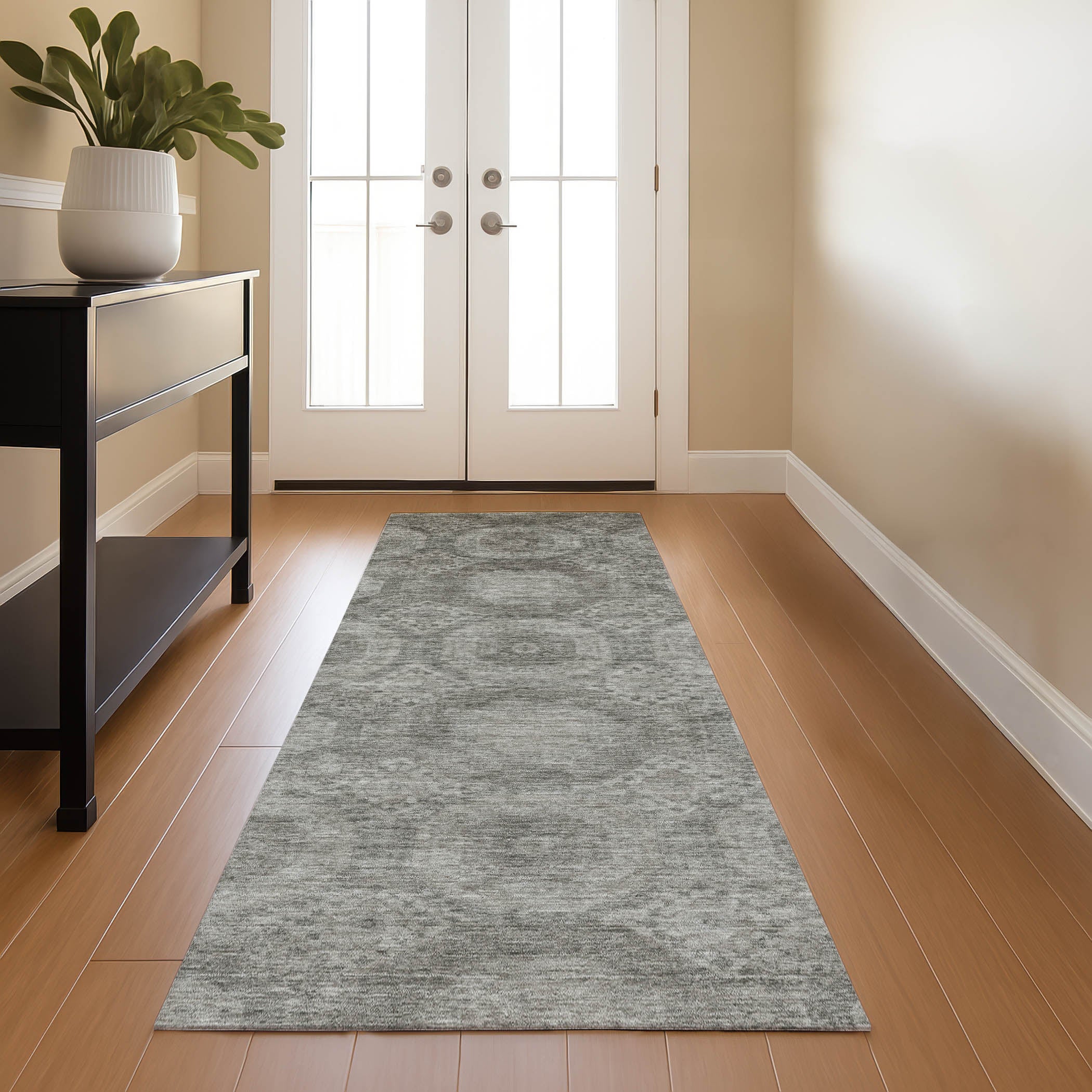 Sarajevo Machine Washable Transitional Pewter Gray Rug 2'3" x 7'6" #shape_Runner