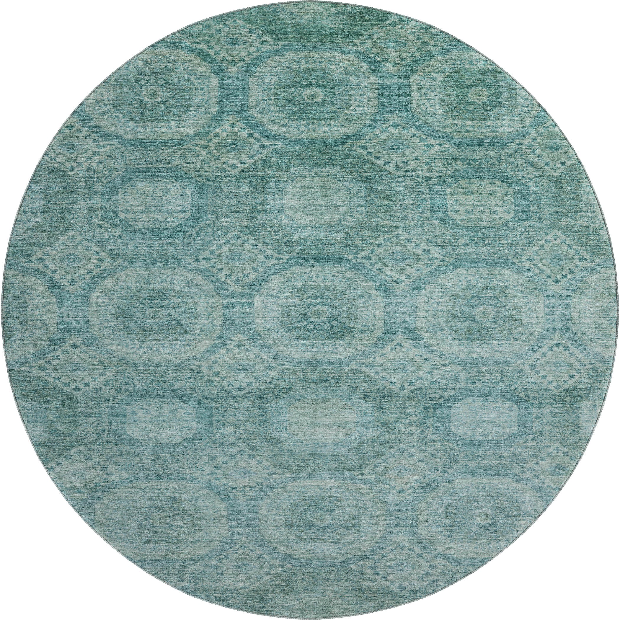 Sarajevo Machine Washable Transitional Teal Rug 8' x 8' #shape_Round