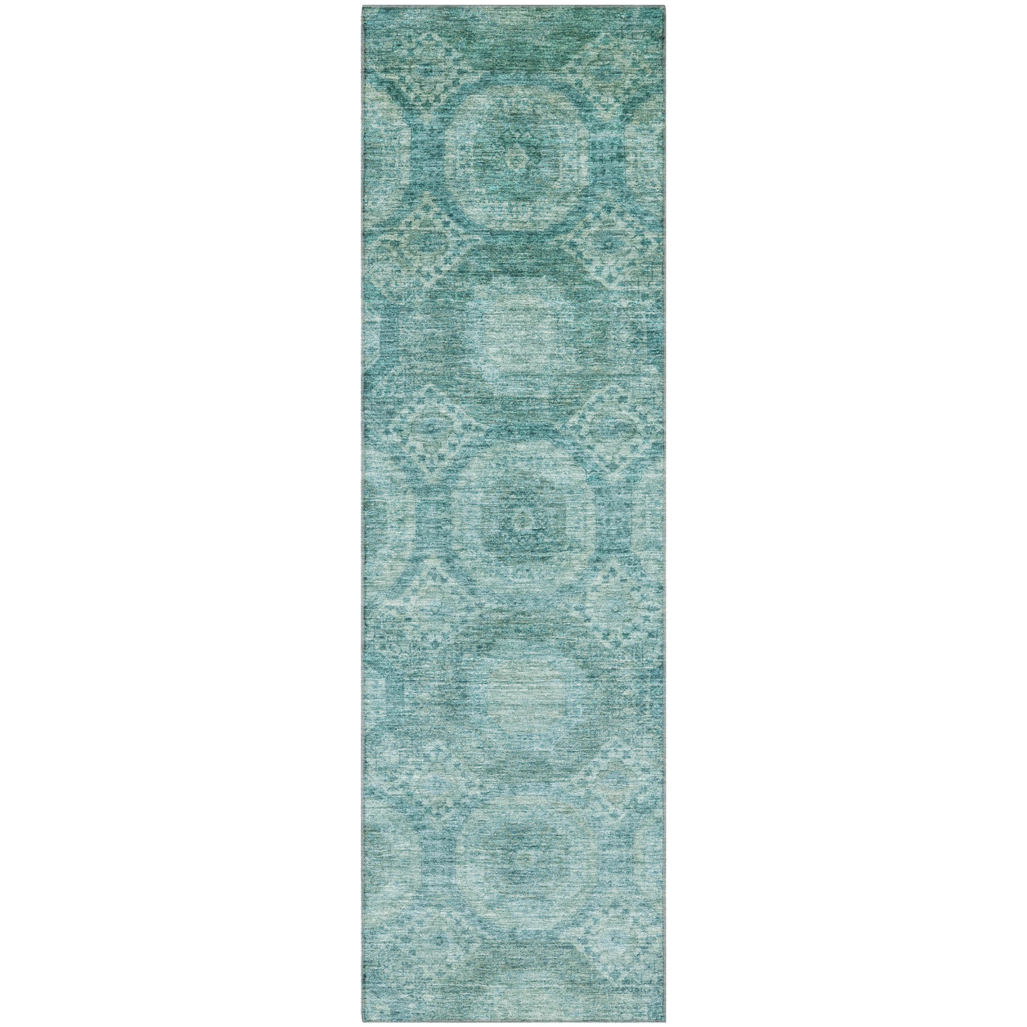 Sarajevo Machine Washable Transitional Teal Rug 2'3" x 7'6" #shape_Runner