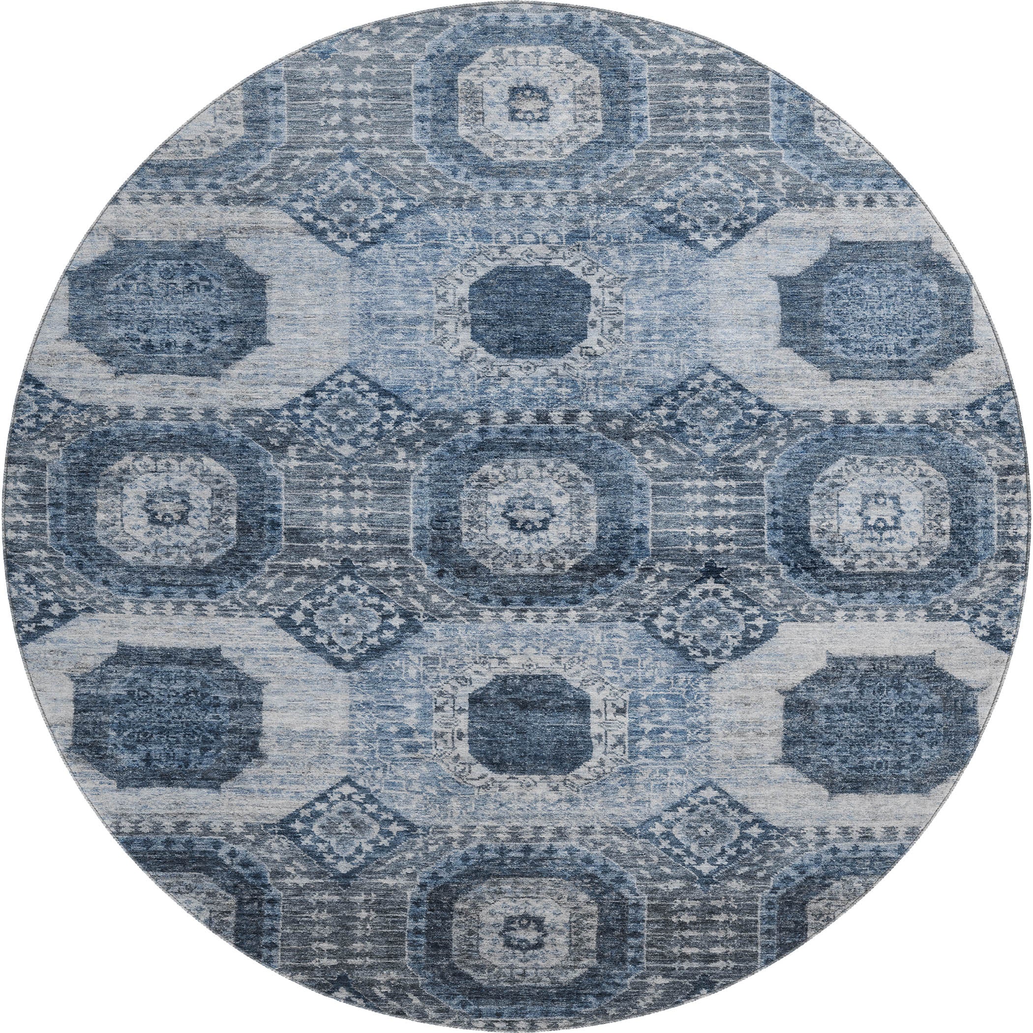 Vienna Machine Washable Transitional Blue Rug 8' x 8' #shape_Round