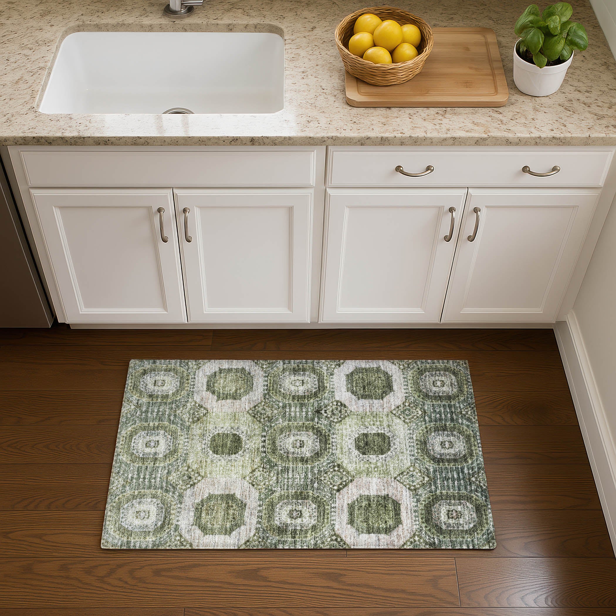 Vienna Machine Washable Transitional Olive Green Rug 1'8" x 2'6" #shape_Rectangle