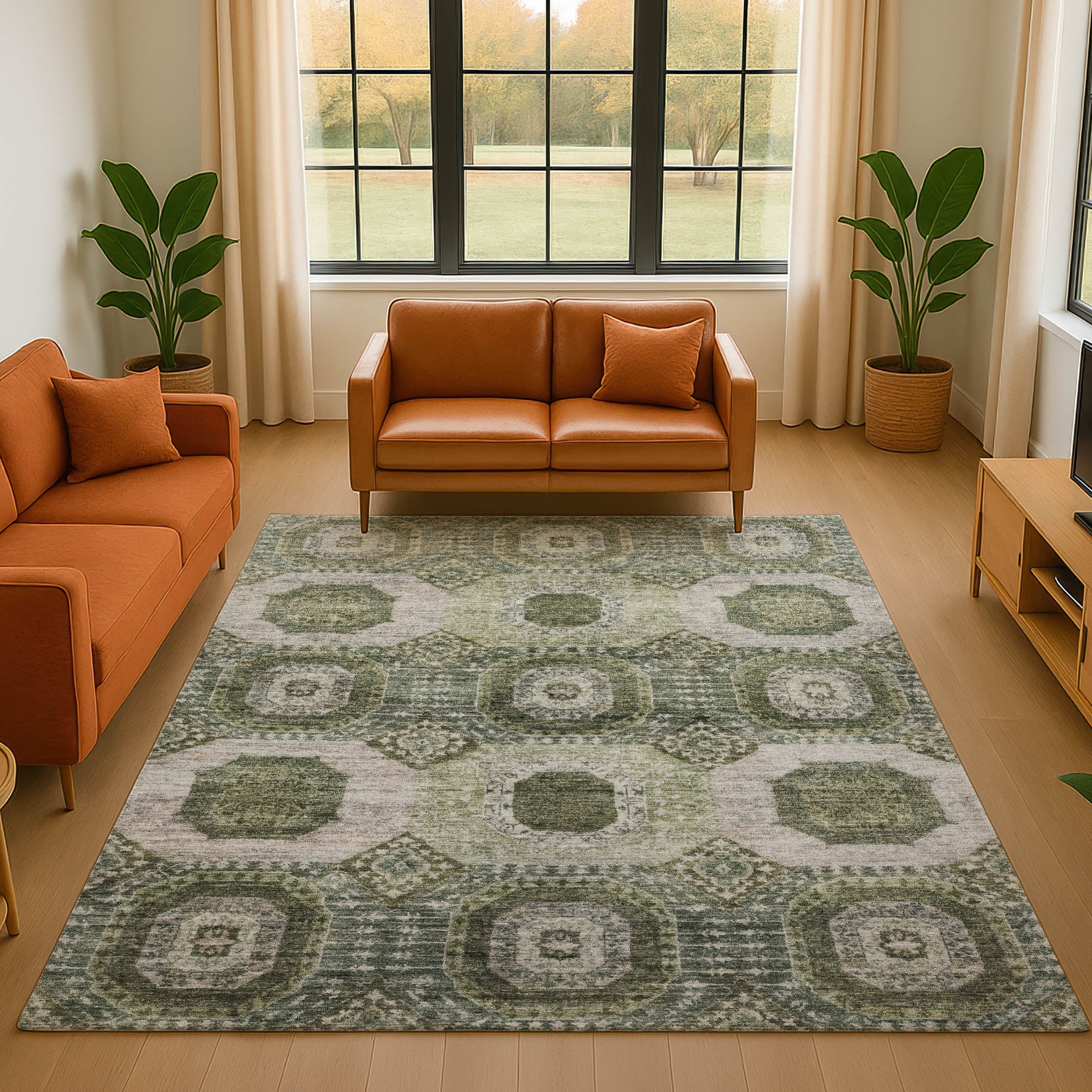 Vienna Machine Washable Transitional Olive Green Rug 2'6" x 3'10" #shape_Rectangle