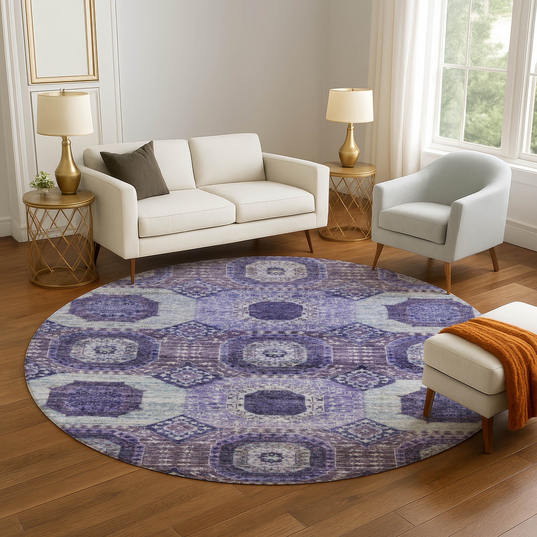 Vienna Machine Washable Transitional Purple Rug 8' x 8' #shape_Round
