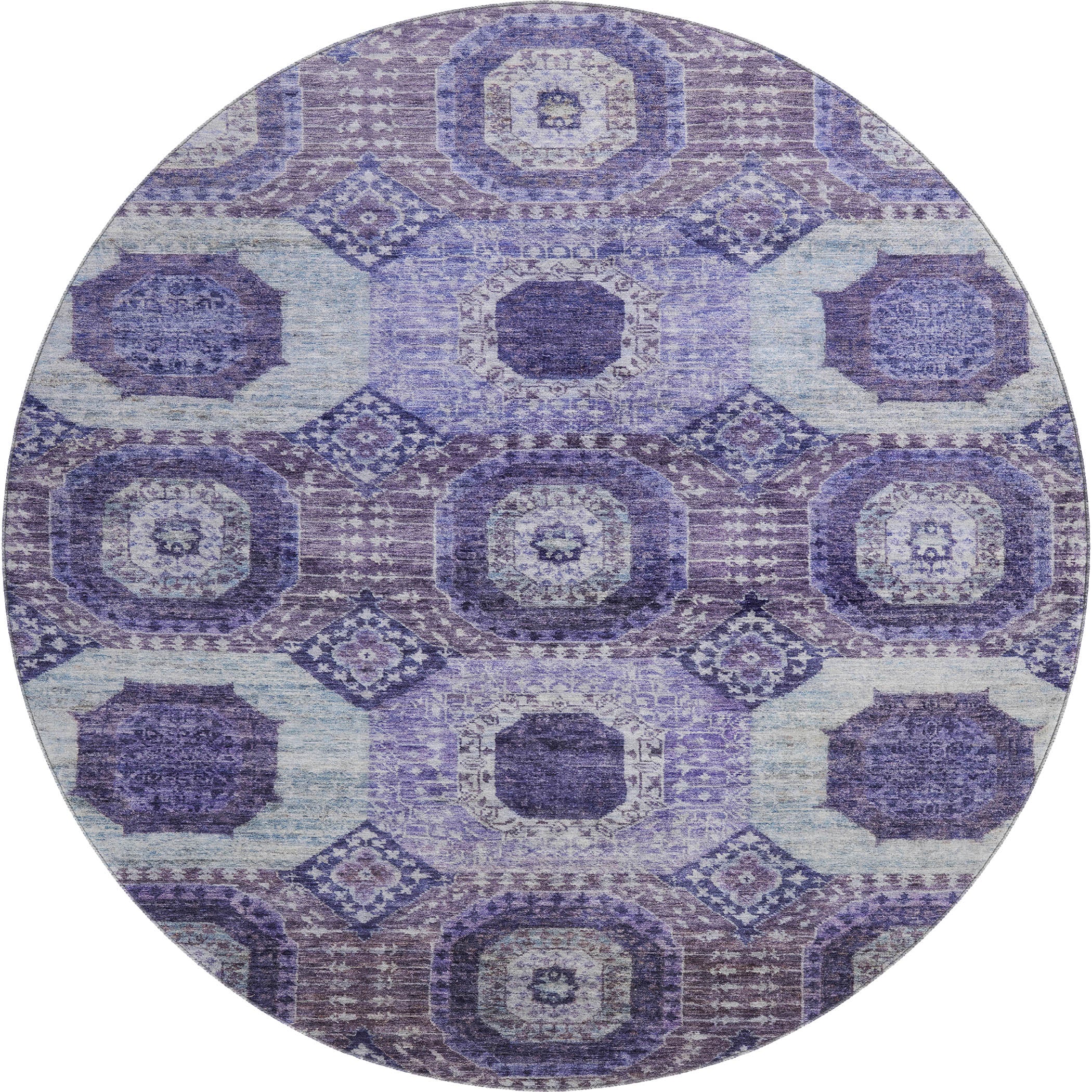 Vienna Machine Washable Transitional Purple Rug 8' x 8' #shape_Round