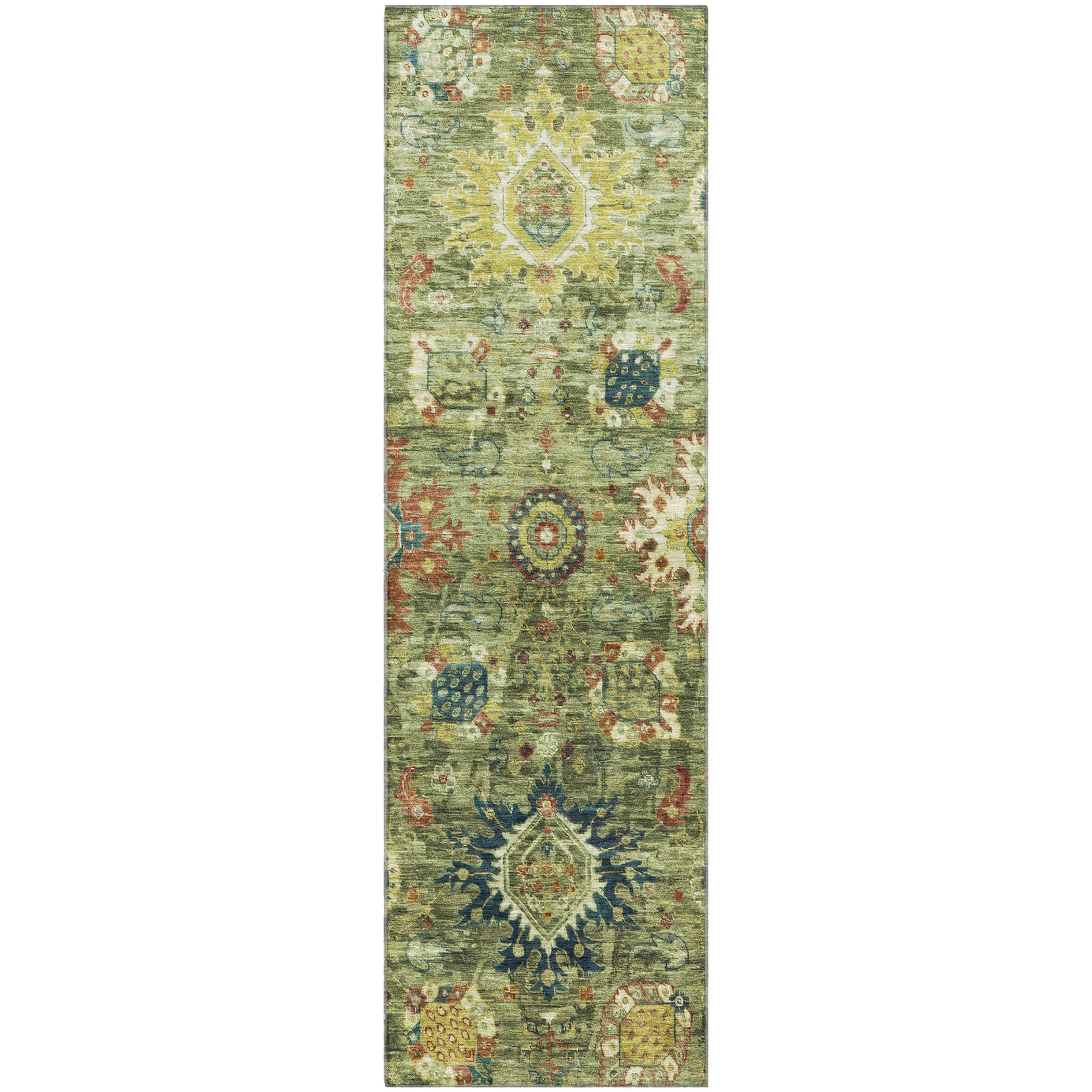 Rome Machine Washable Traditional Aloe Green Rug 2'3" x 7'6" #shape_Runner