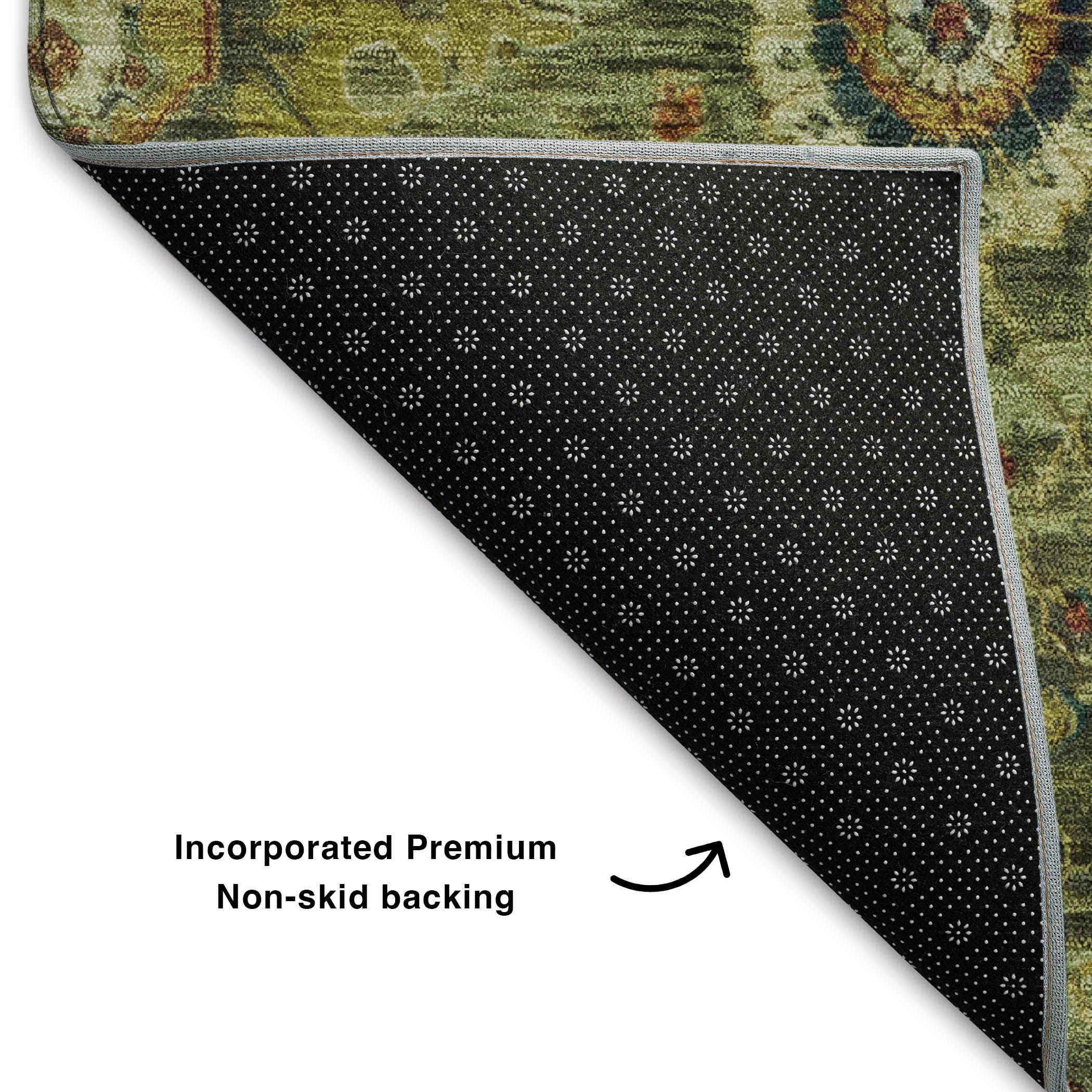Rome Machine Washable Traditional Aloe Green Rug 1'8" x 2'6" #shape_Rectangle