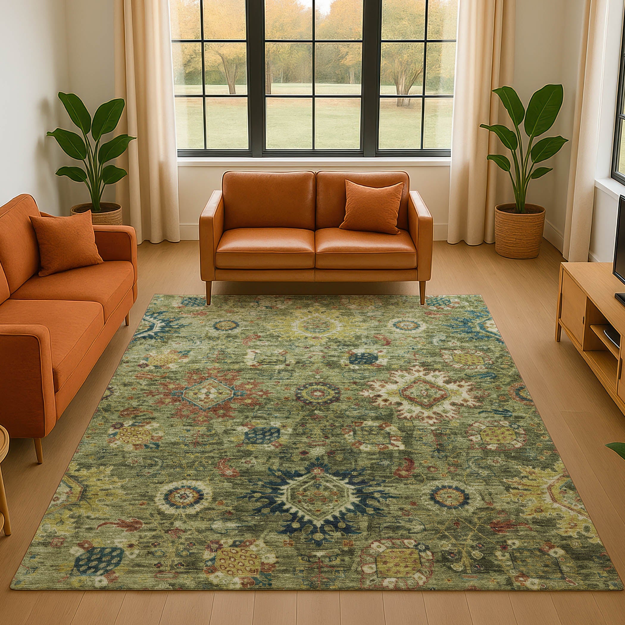 Rome Machine Washable Traditional Aloe Green Rug 2'6" x 3'10" #shape_Rectangle