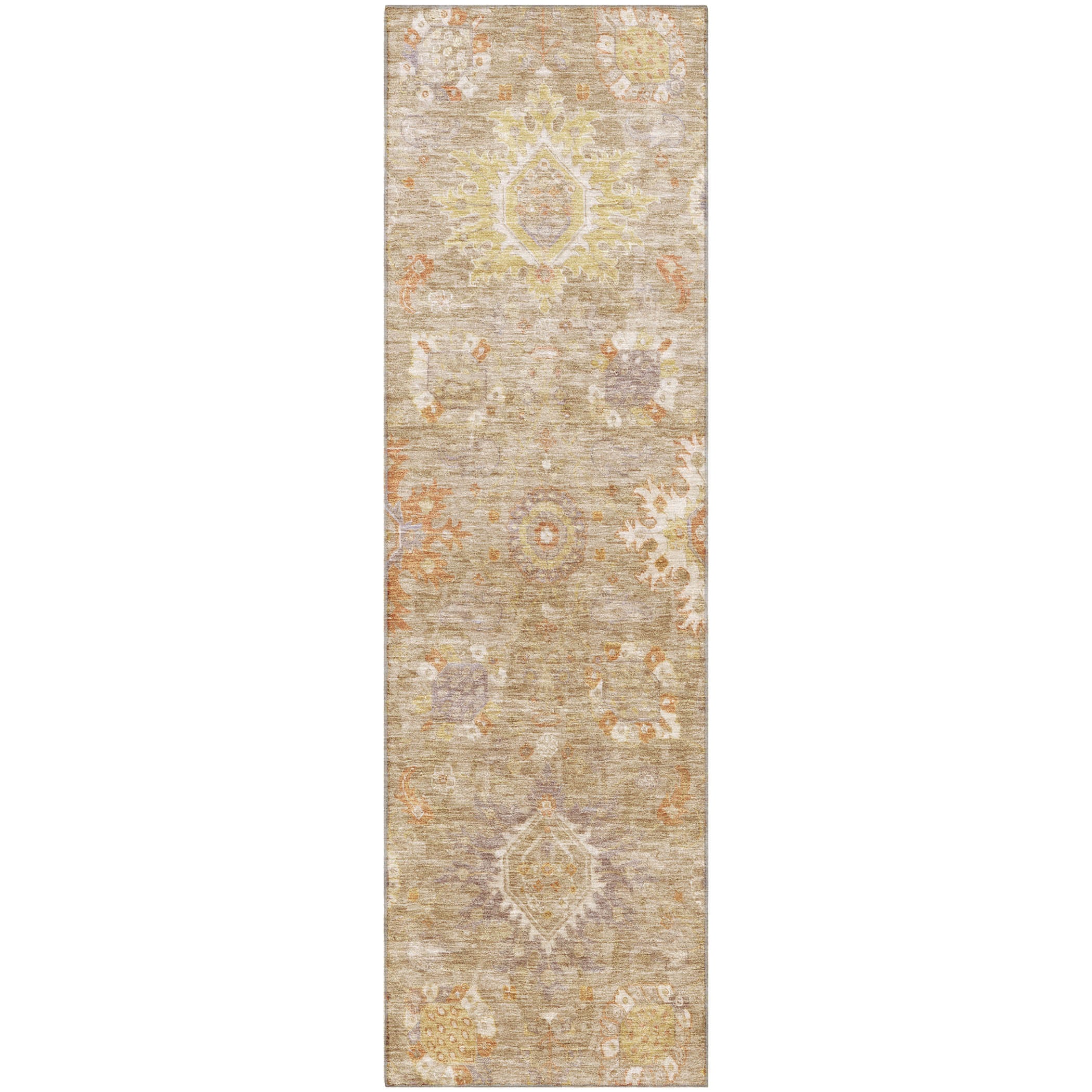 Rome Machine Washable Traditional Beige Brown Rug 2'3" x 7'6" #shape_Runner