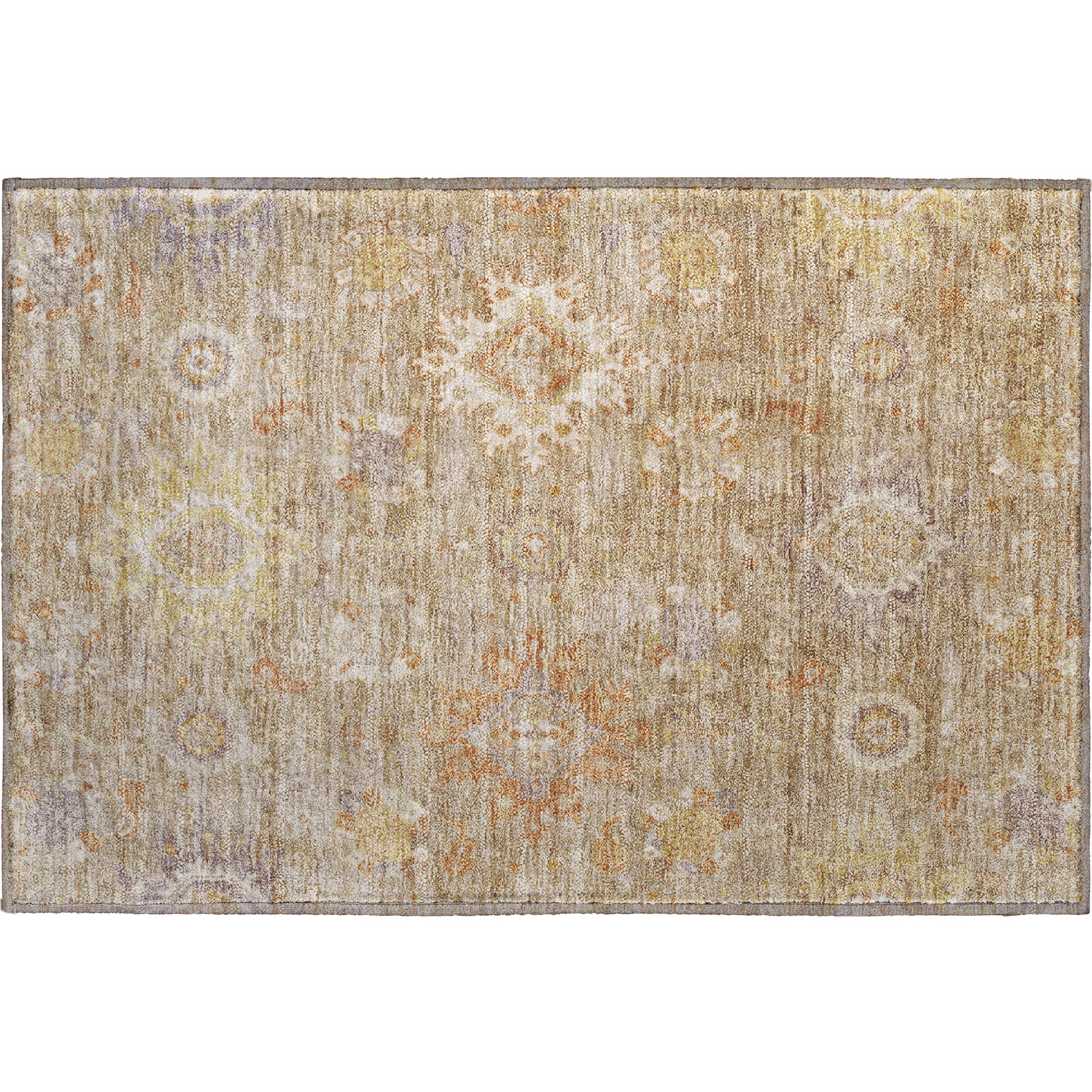 Rome Machine Washable Traditional Beige Brown Rug 1'8" x 2'6" #shape_Rectangle