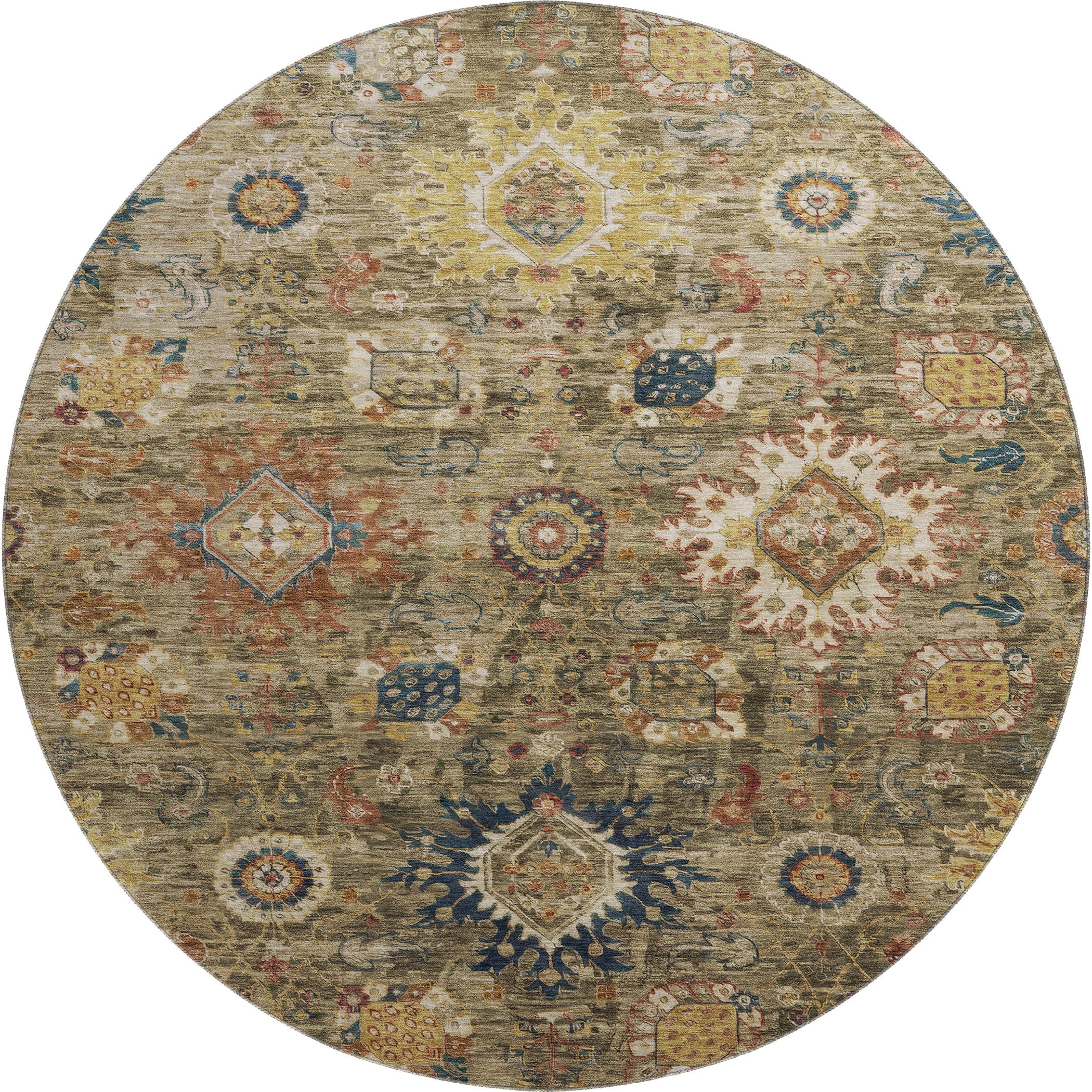 Rome Machine Washable Traditional Brown Rug 8' x 8' #shape_Round