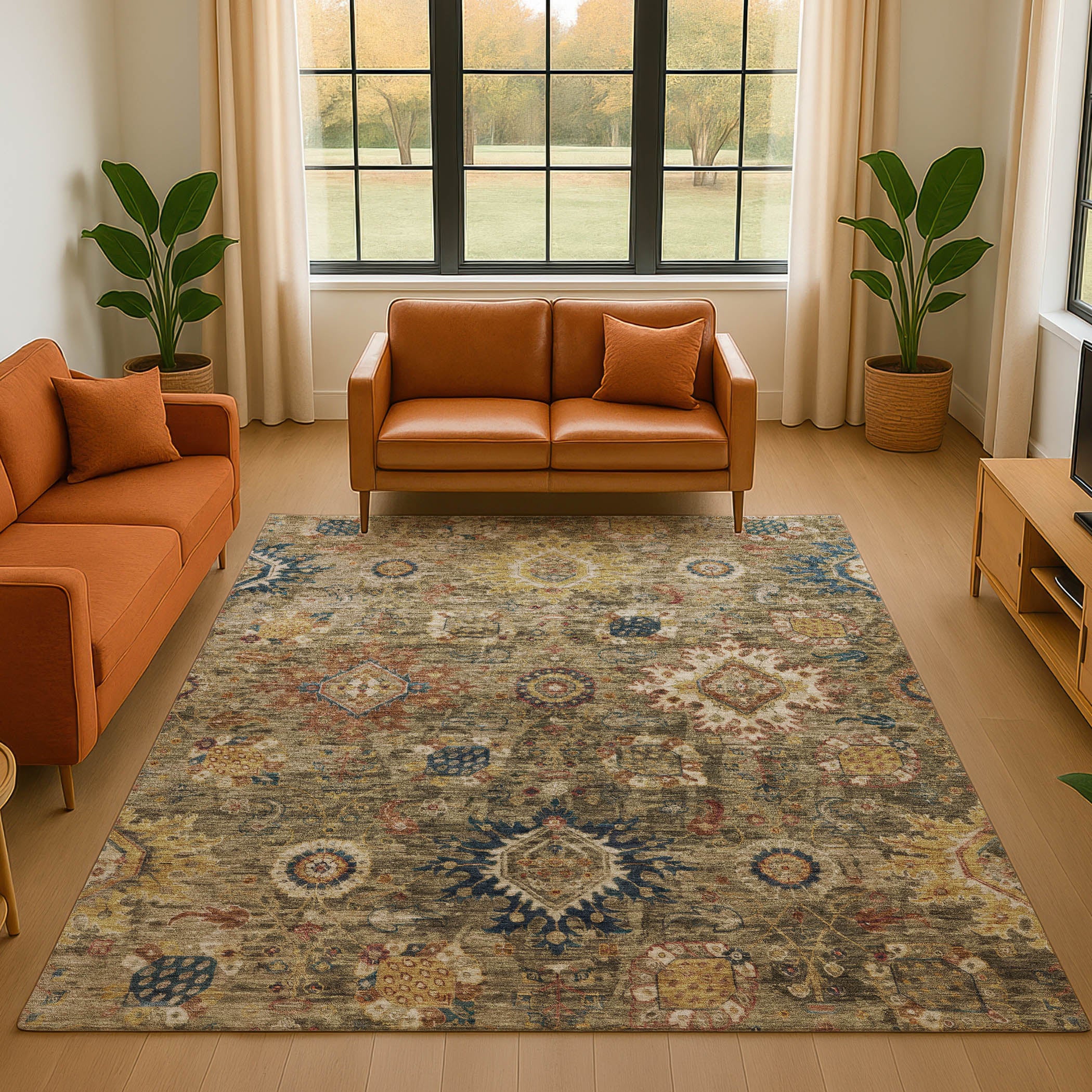 Rome Machine Washable Traditional Brown Rug 2'6" x 3'10" #shape_Rectangle