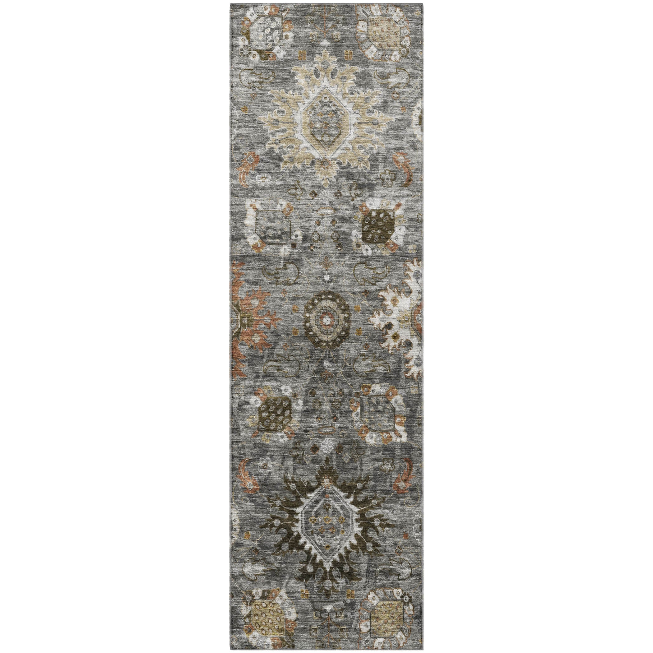 Rome Machine Washable Traditional Pewter Gray Rug 2'3" x 7'6" #shape_Runner