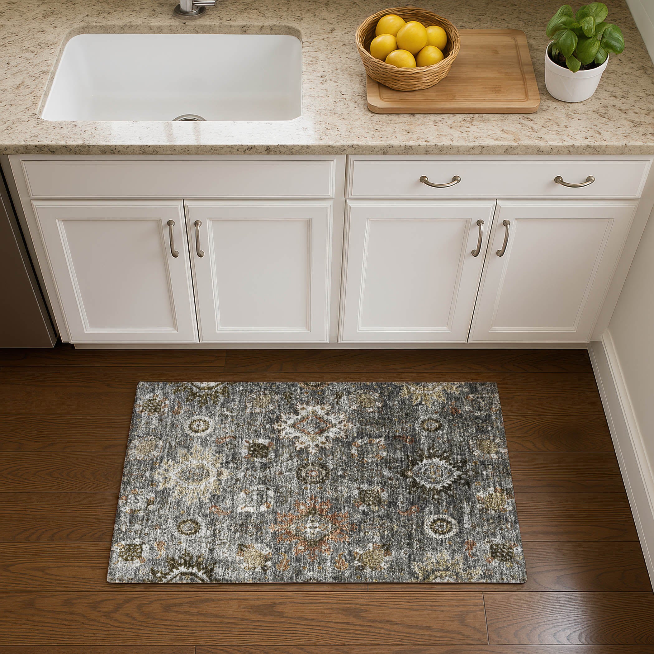 Rome Machine Washable Traditional Pewter Gray Rug 1'8" x 2'6" #shape_Rectangle