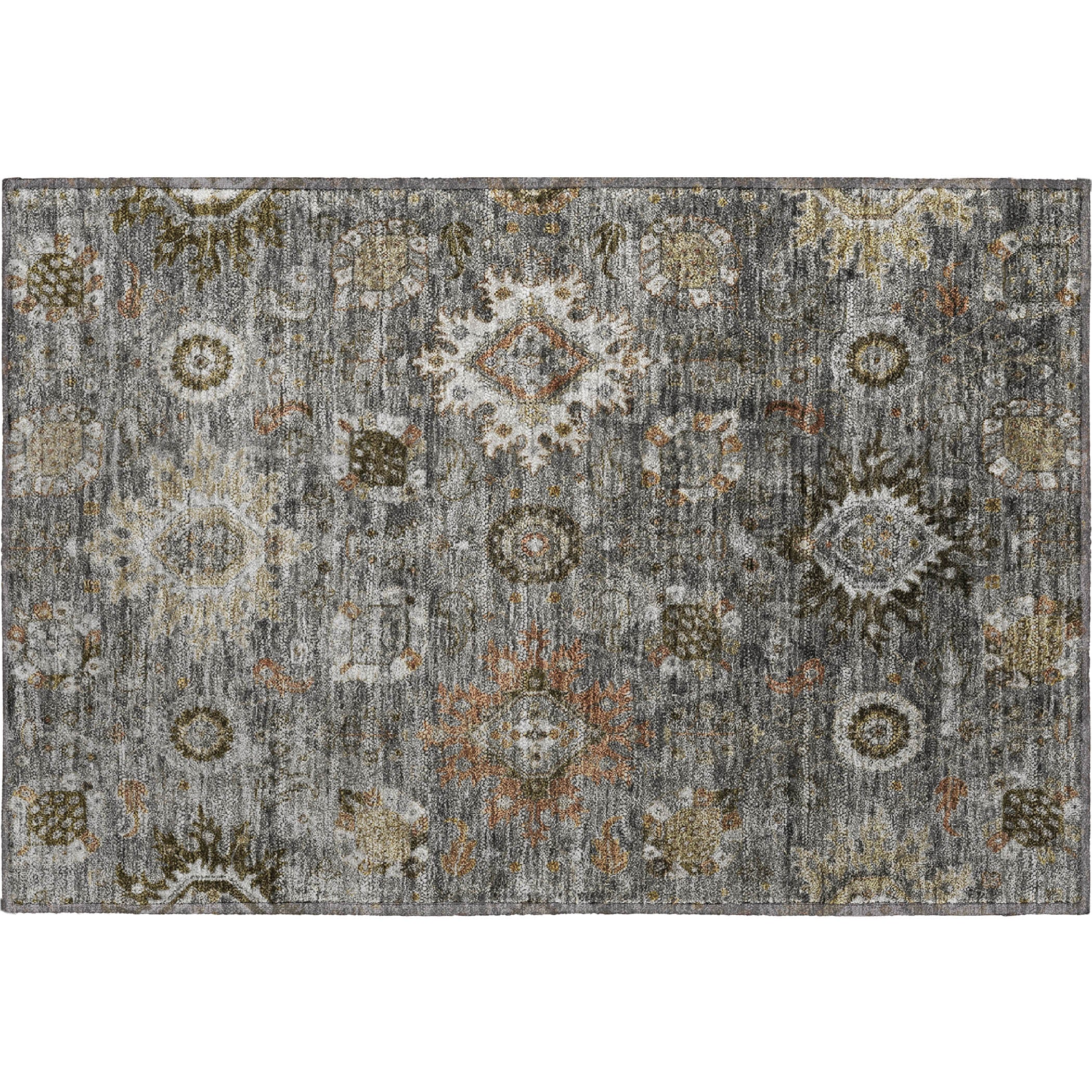 Rome Machine Washable Traditional Pewter Gray Rug 1'8" x 2'6" #shape_Rectangle