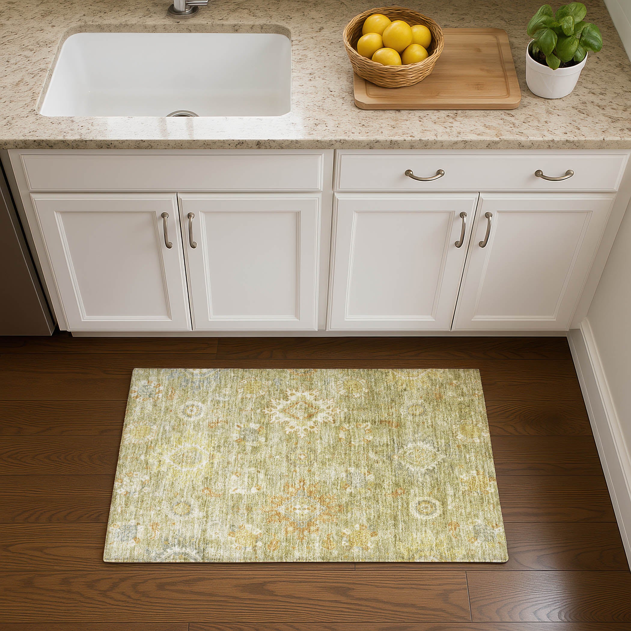 Rome Machine Washable Traditional Sage Green Rug 1'8" x 2'6" #shape_Rectangle