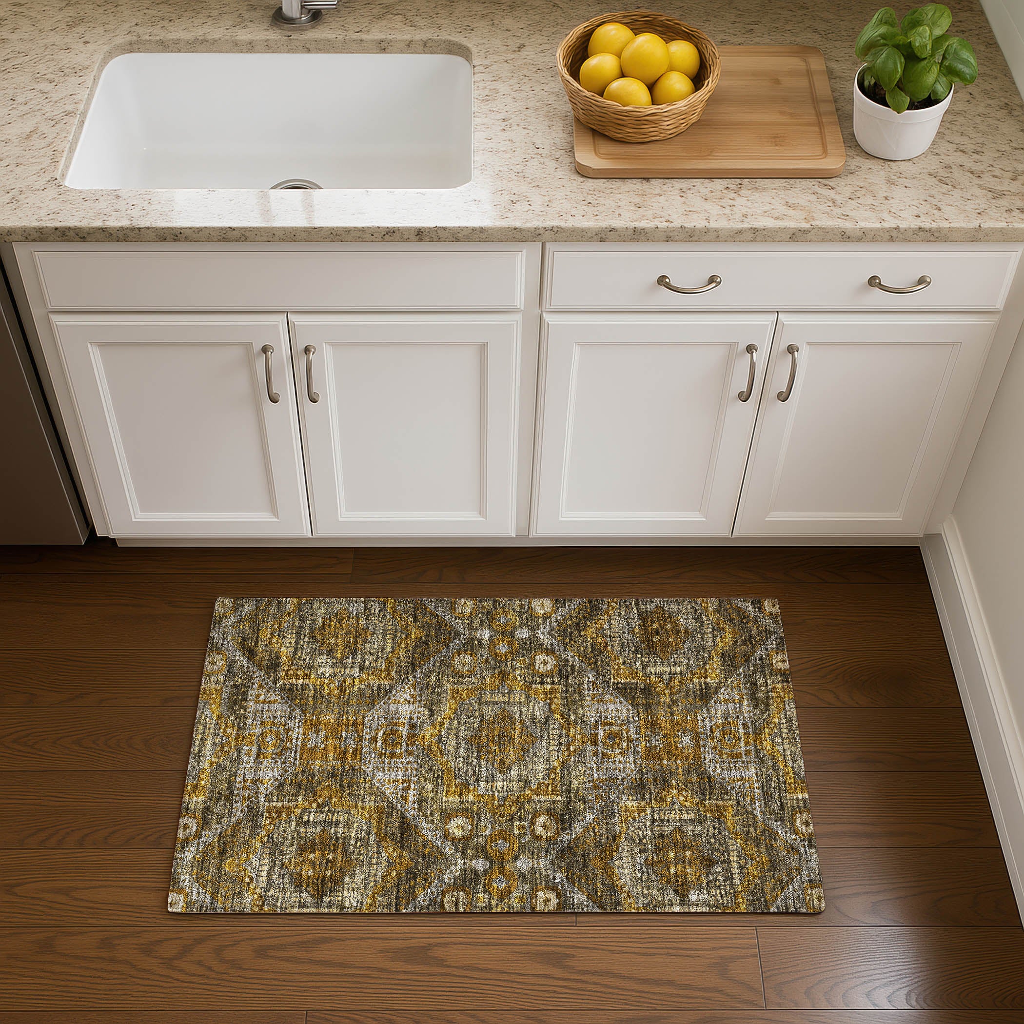 Luang Prabang Machine Washable Traditional Brown Rug 1'8" x 2'6" #shape_Rectangle