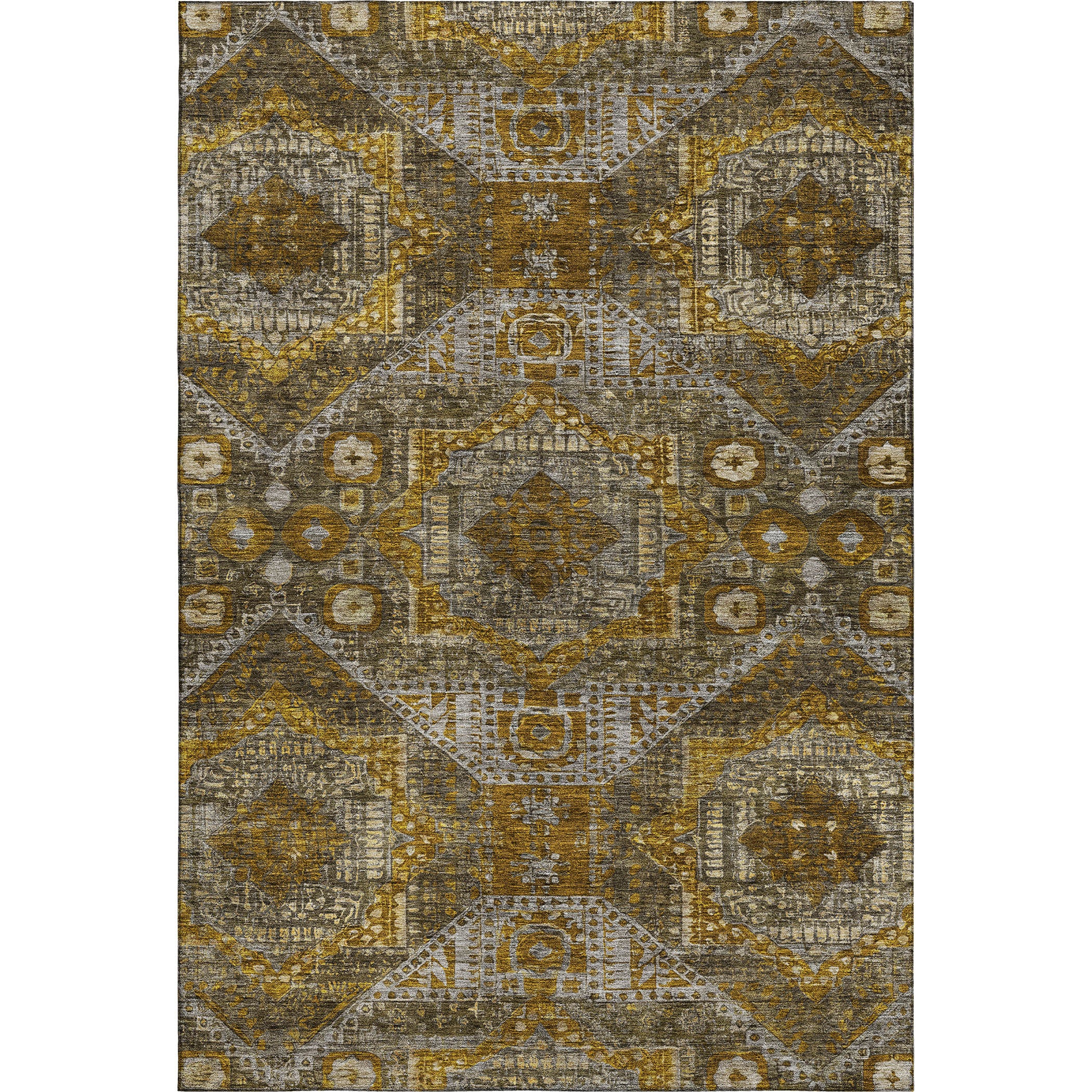 Luang Prabang Machine Washable Traditional Brown Rug 2'6" x 3'10" #shape_Rectangle
